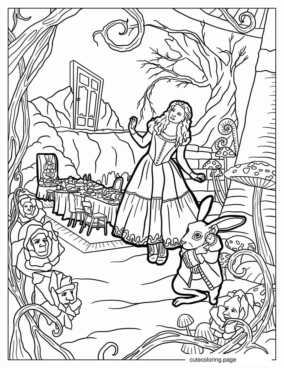 Intricate Alice In Wonderland Coloring Sheet coloring page