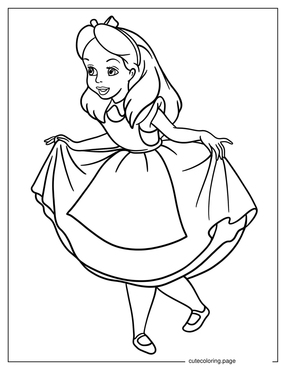 Simple Outline Of Alice In Wonderland To Color For Kids coloring page