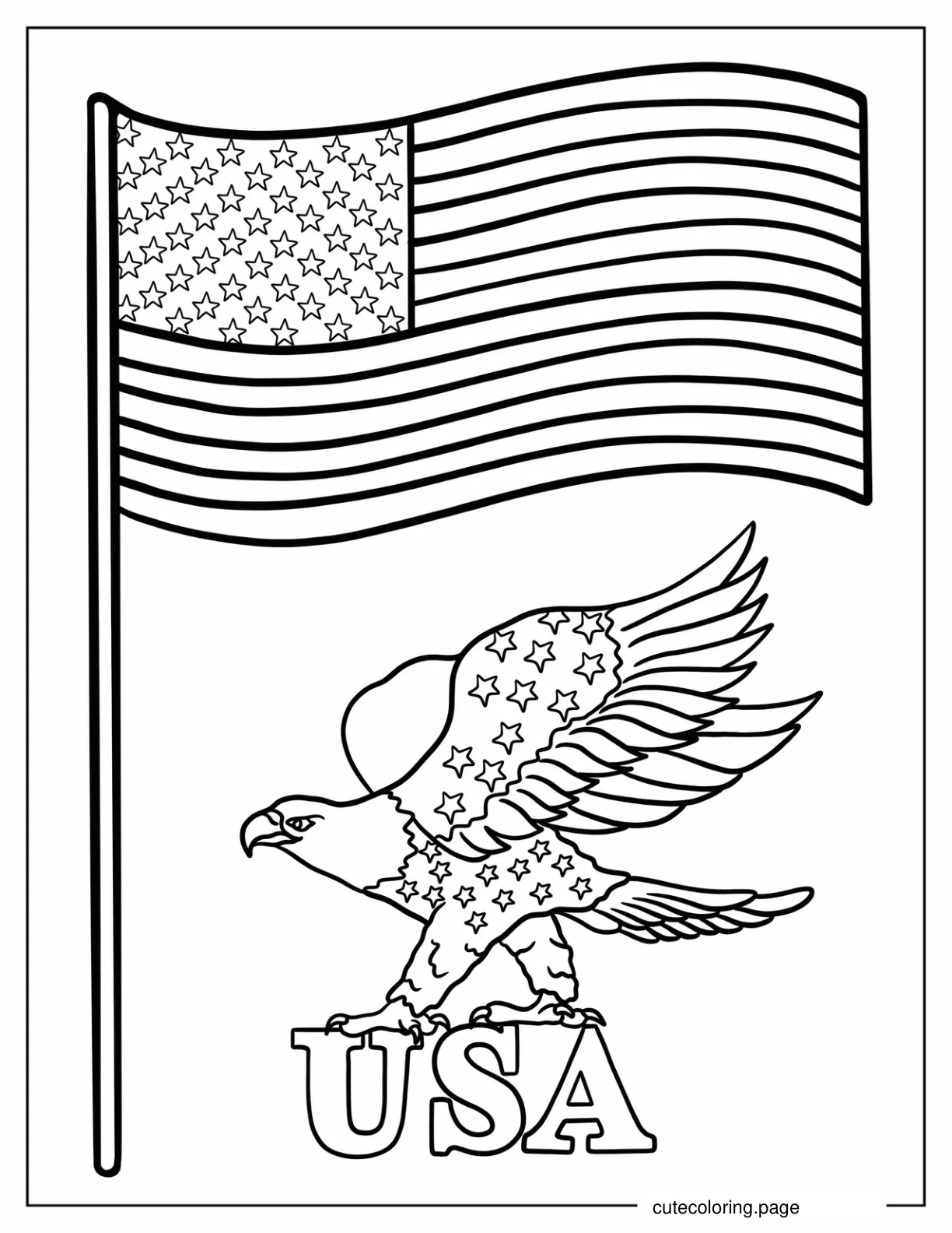 American Flag With Eagle and USA  coloring page