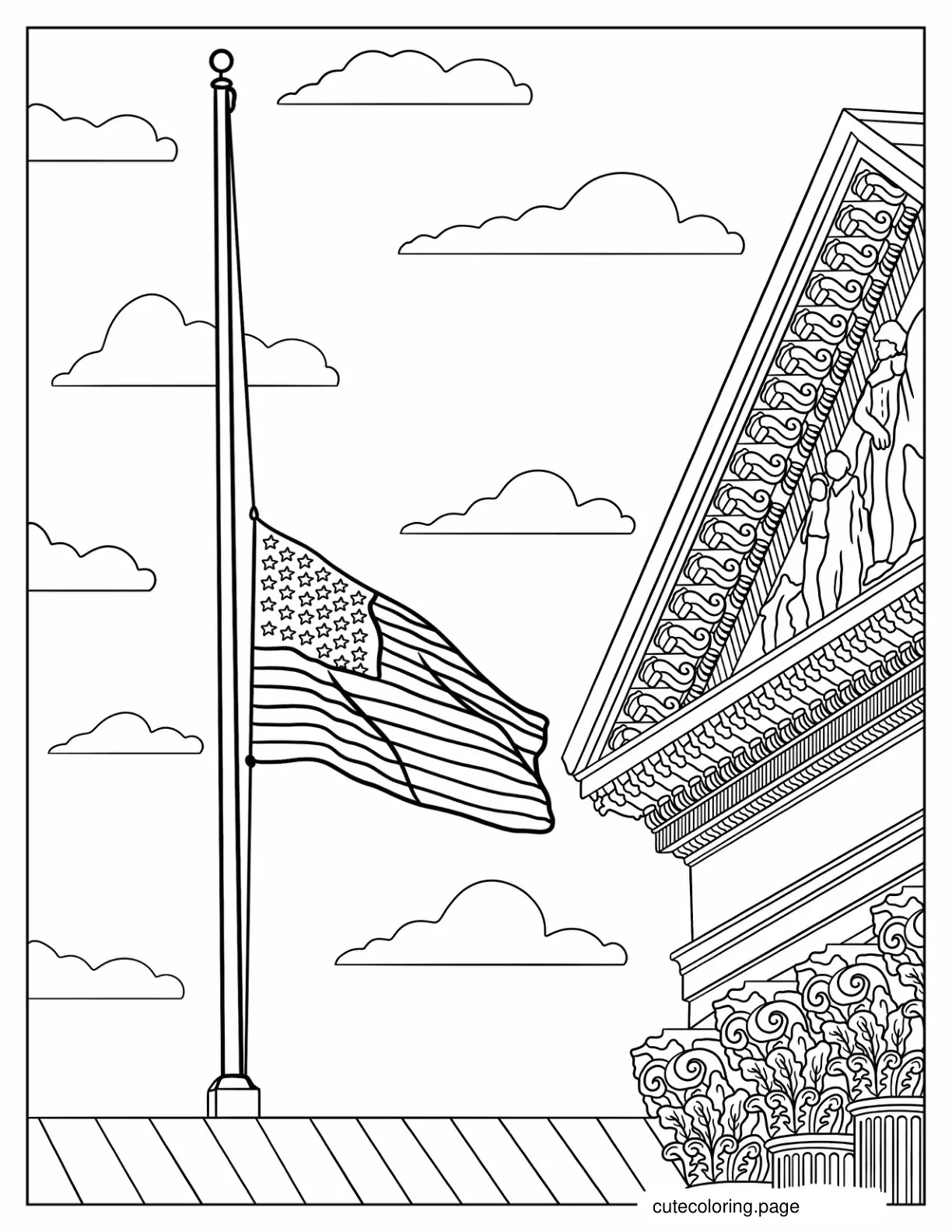 American Flag at Half Mast coloring page