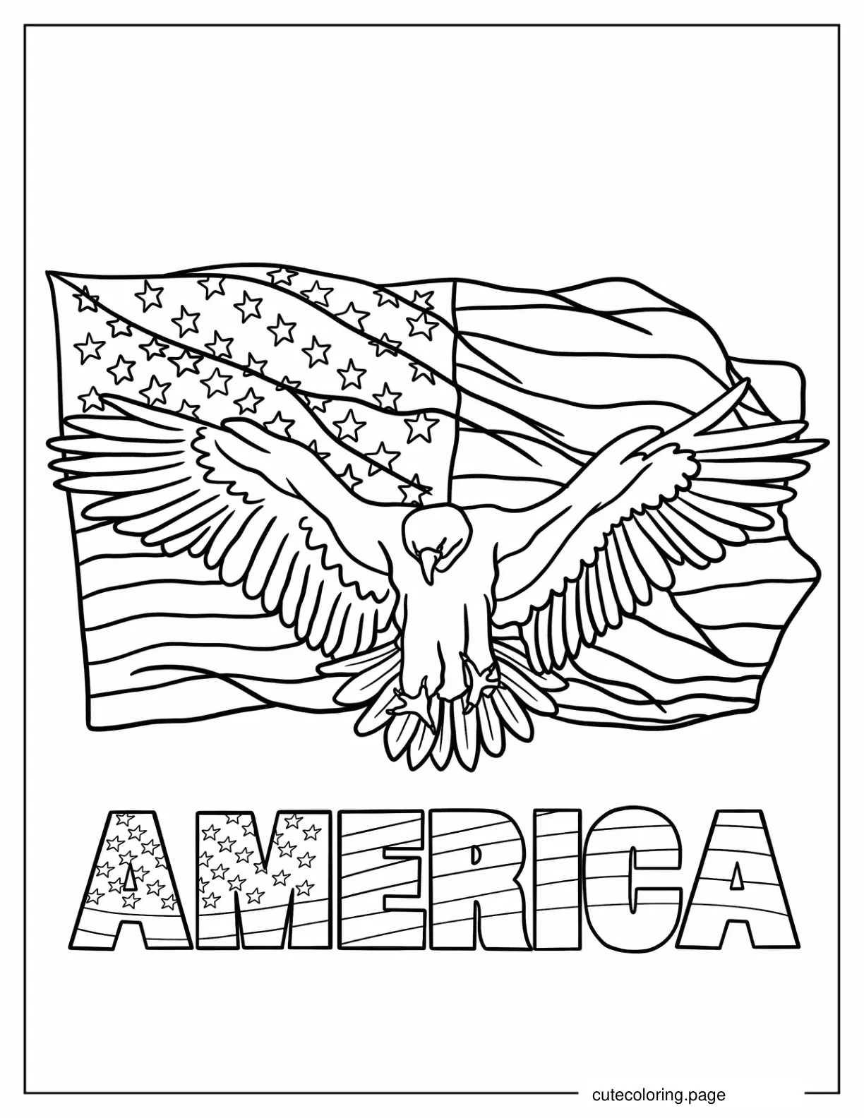 Coloring Page of American Flag With Eagle coloring page