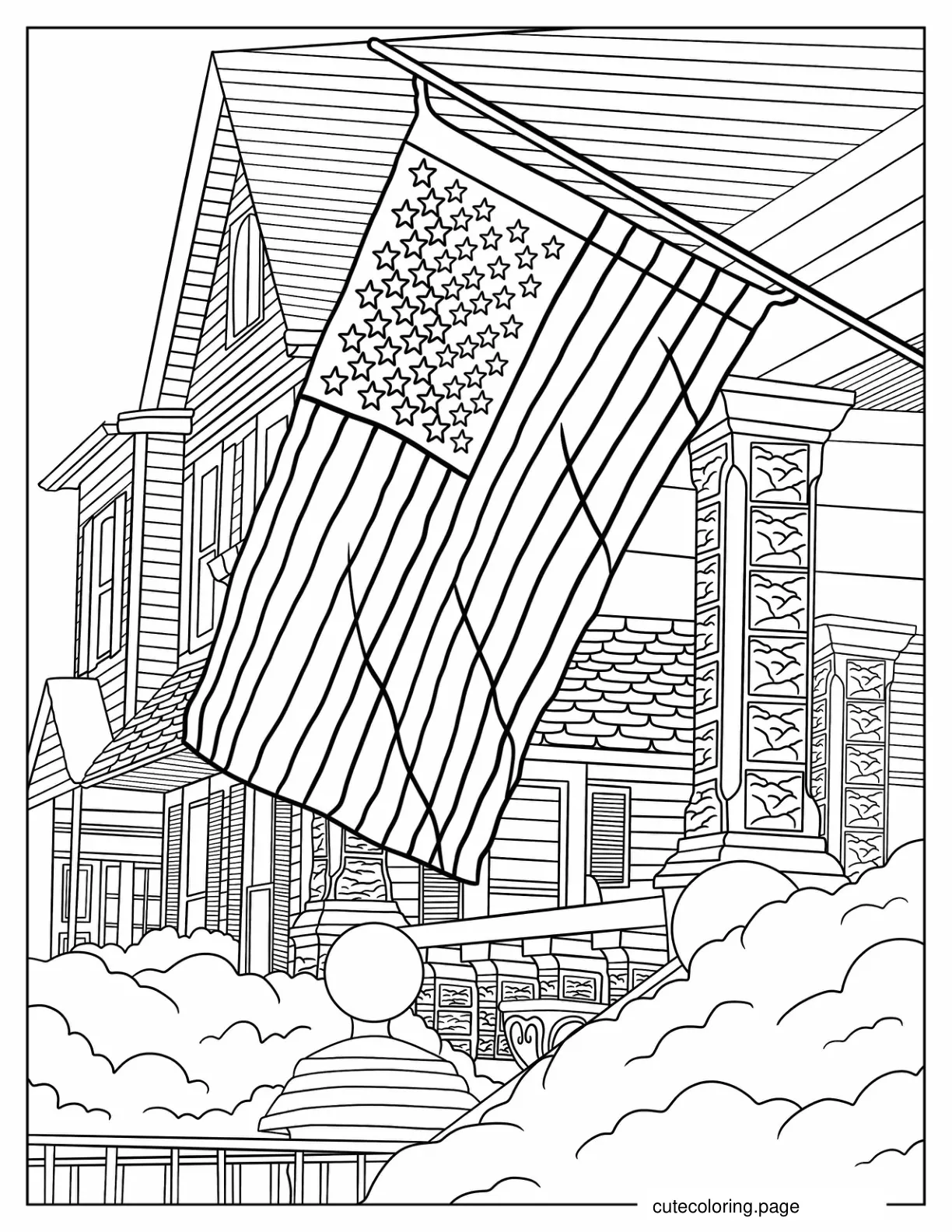 Coloring Sheet of Realistic American Flag coloring page