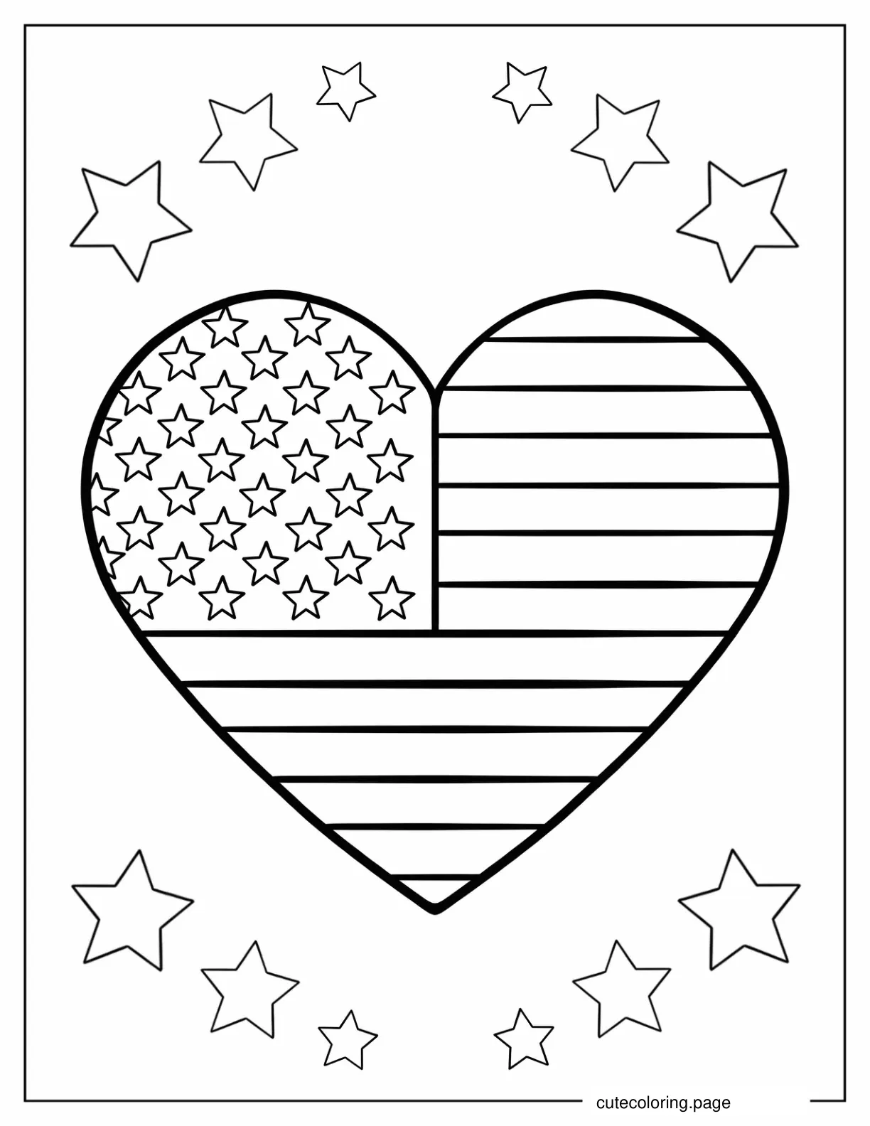 Heart Shaped American Flag coloring page