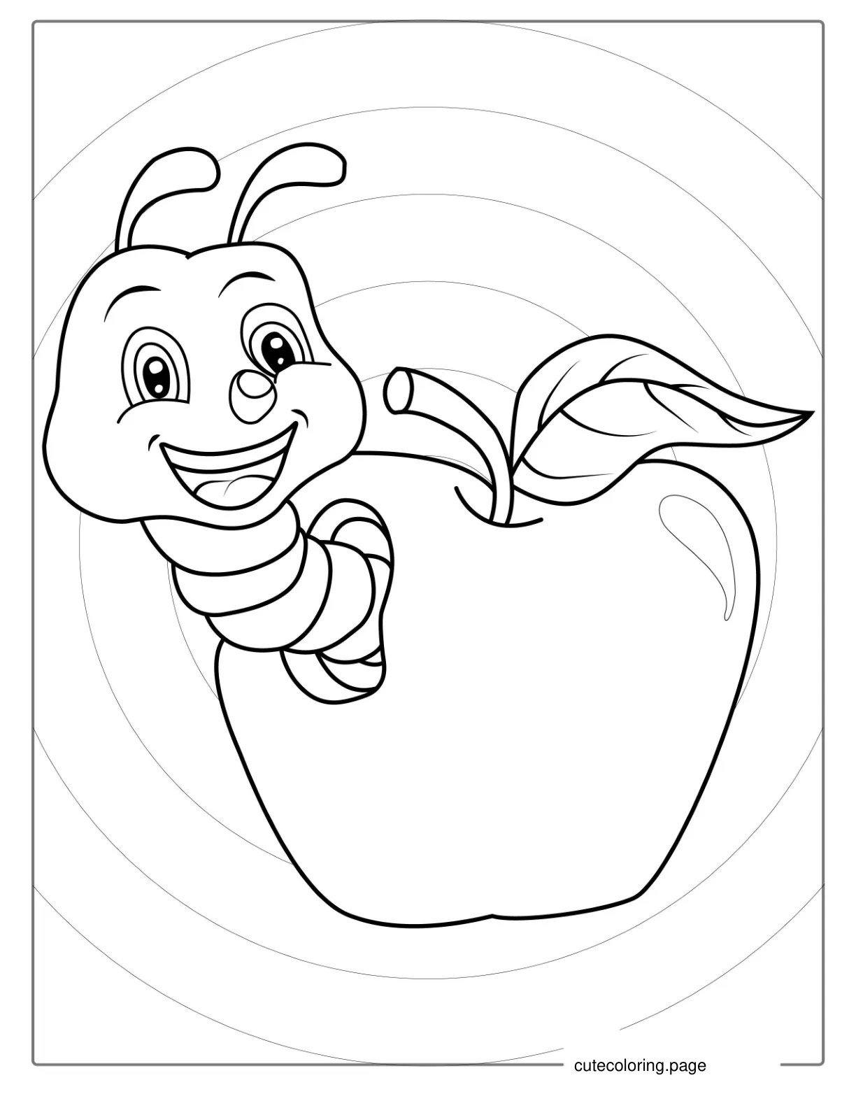 Easy Outline Of Apple With Worm For Preschoolers coloring page