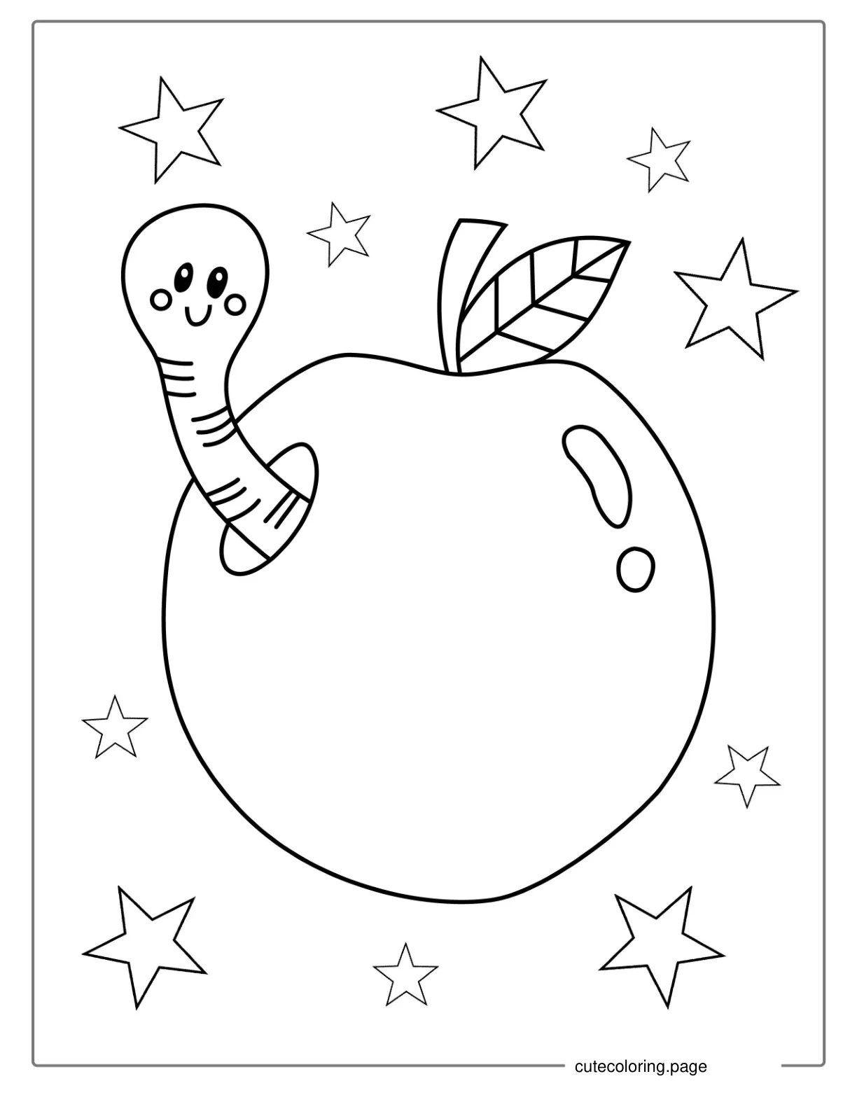 Worm In Apple Coloring Sheet For Preschoolers coloring page