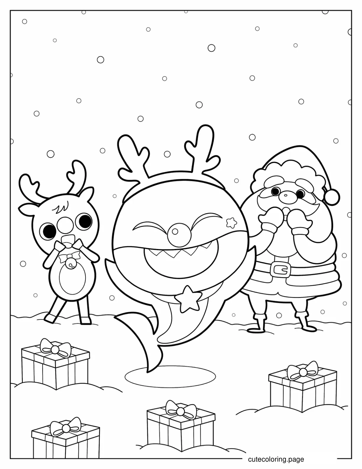 Baby Shark With Rudolph And Santa Claus coloring page