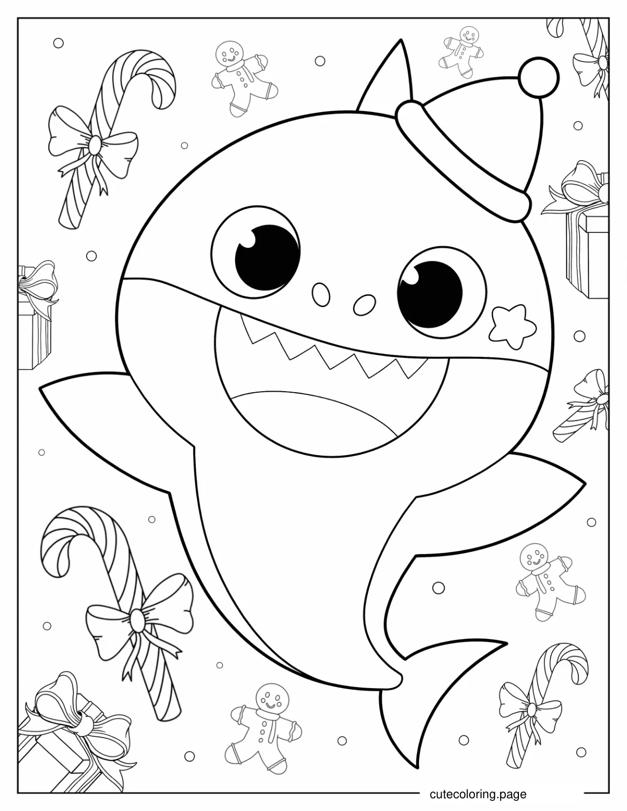 Coloring Sheet Of Christmas Baby Shark In Santa Hat coloring page