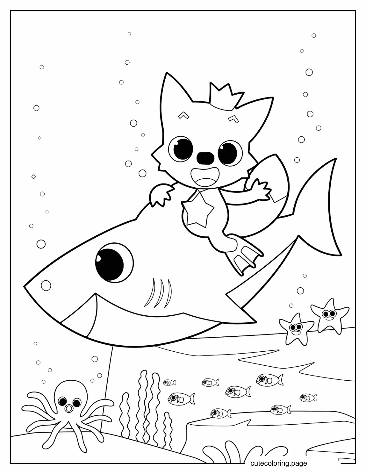 Coloring Sheet Of Pinkfong Riding On Baby Shark coloring page