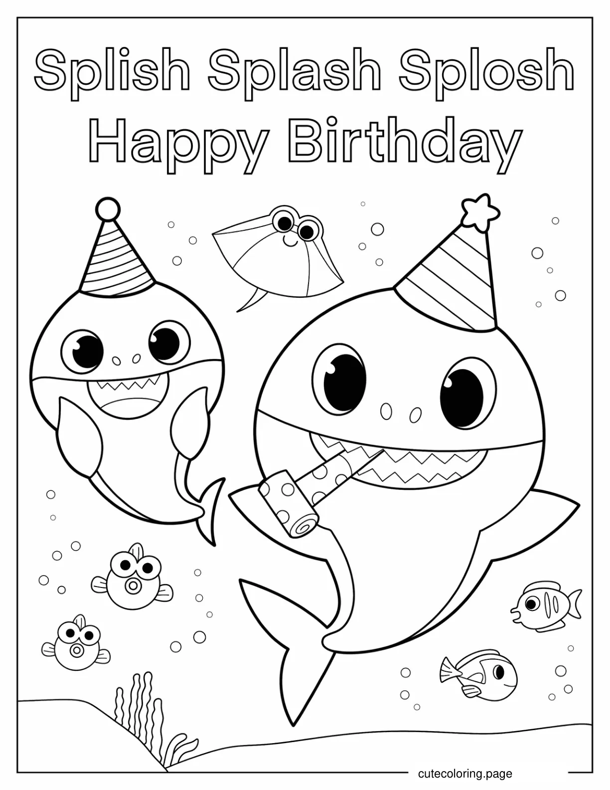 Kawaii Baby Shark Happy Birthday Coloring Page coloring page