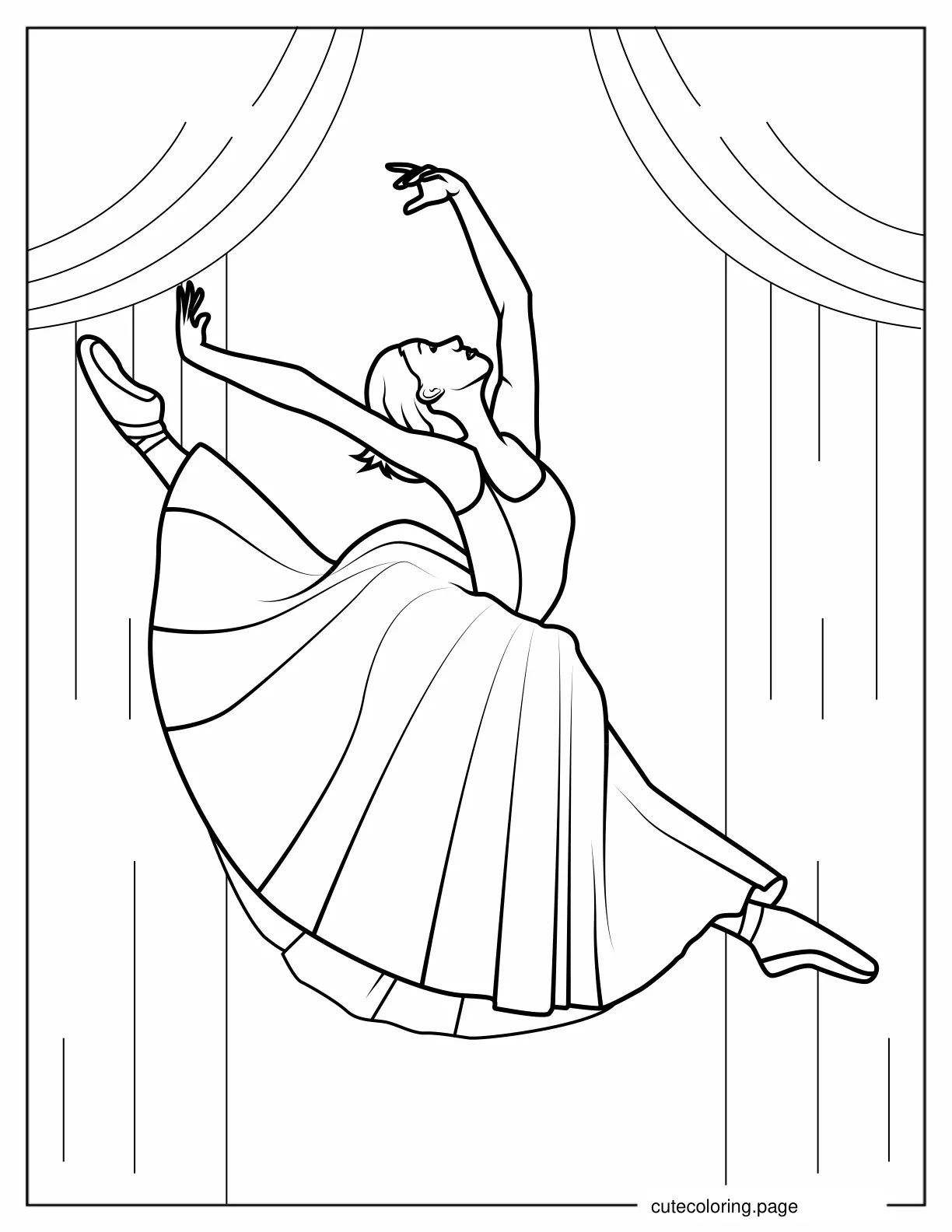 Ballerina Leaping Through The Air Coloring Sheet coloring page