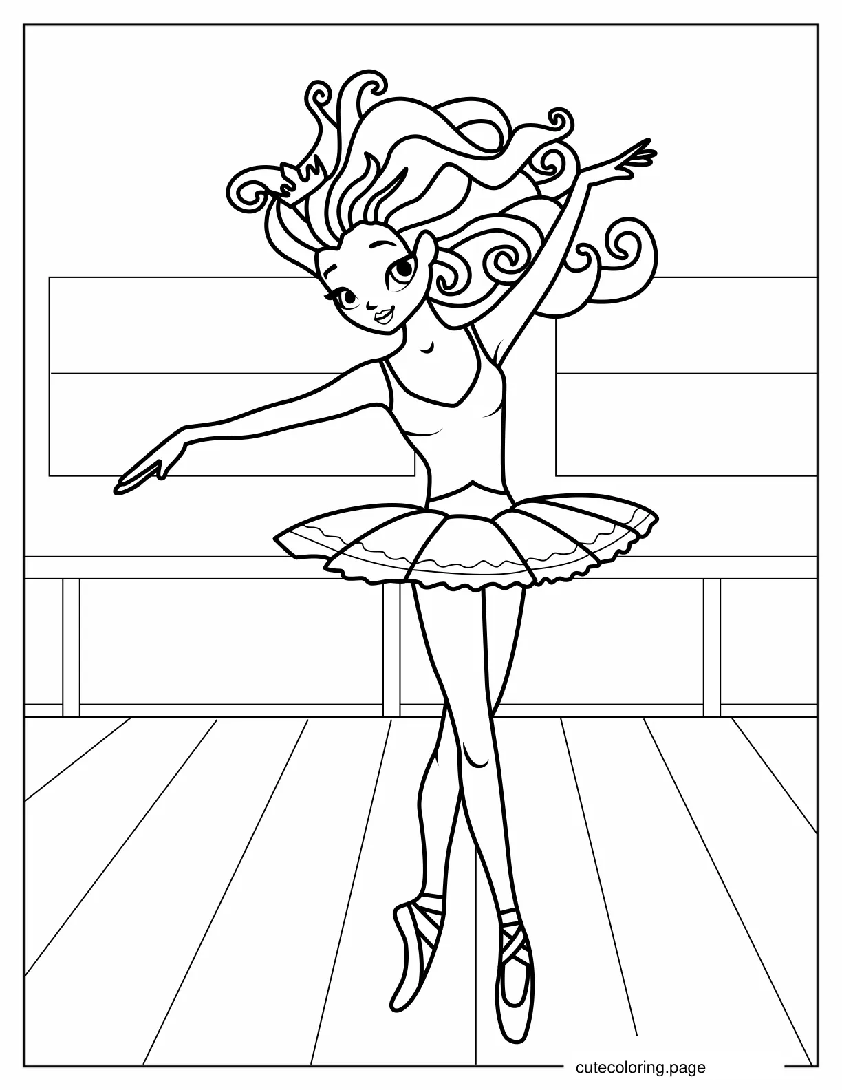 Ballerina With Long Hair Dancing coloring page