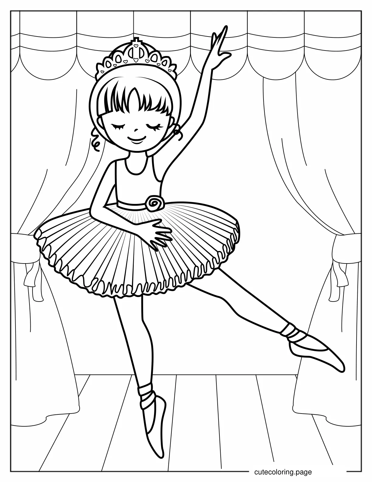 Cute Ballerina Dancing In Studio To Color coloring page