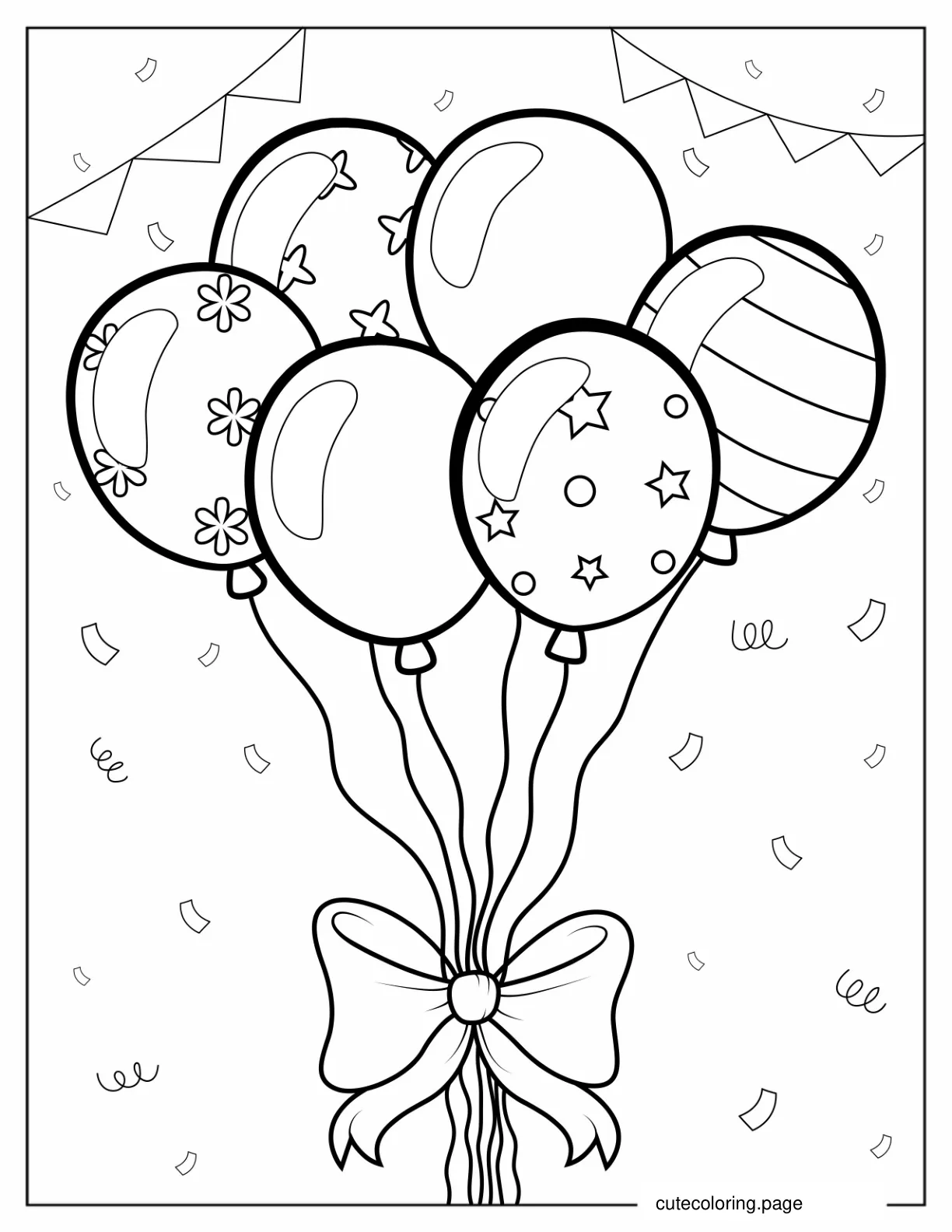 Celebration Balloons With Confetti To Color coloring page