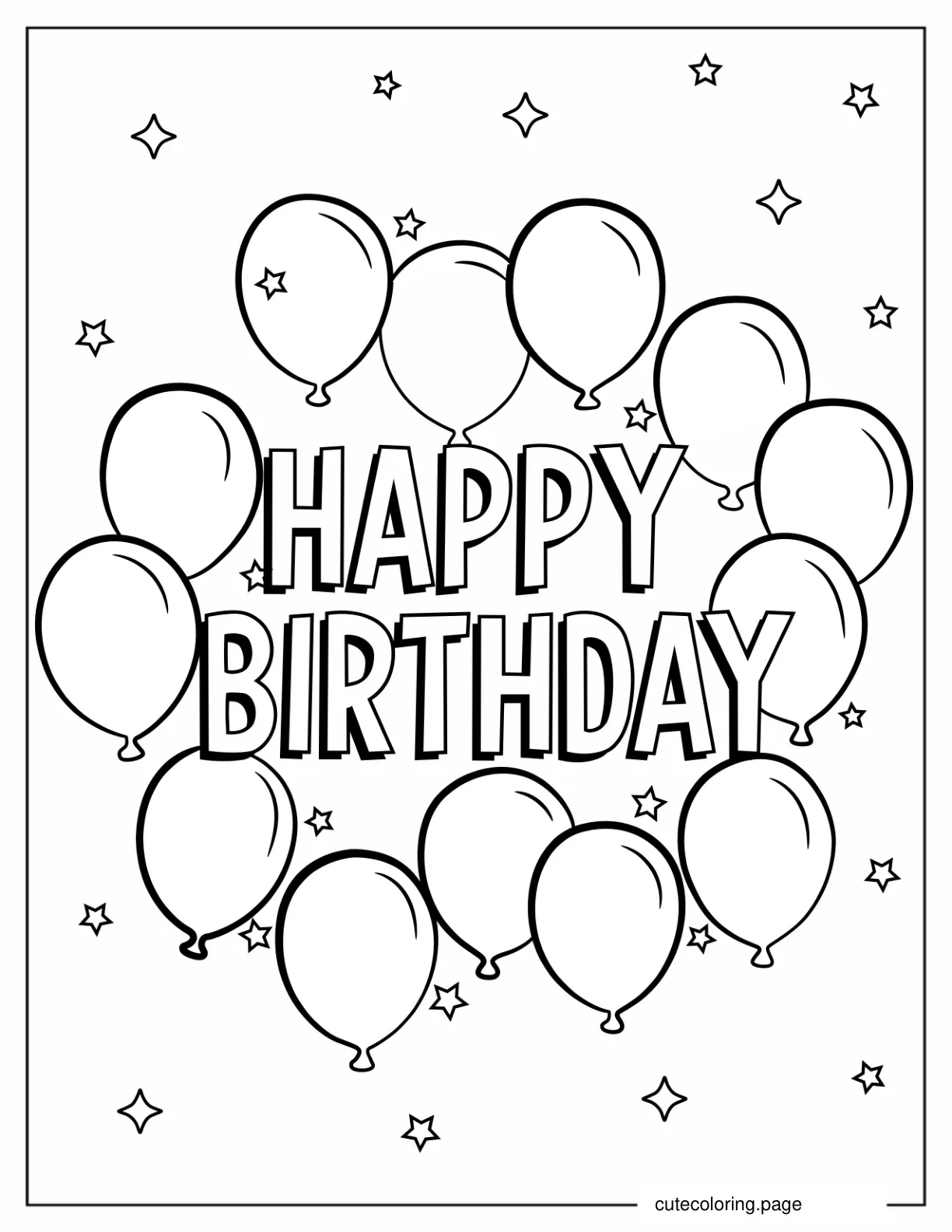 Happy Birthday Balloons Coloring Page coloring page