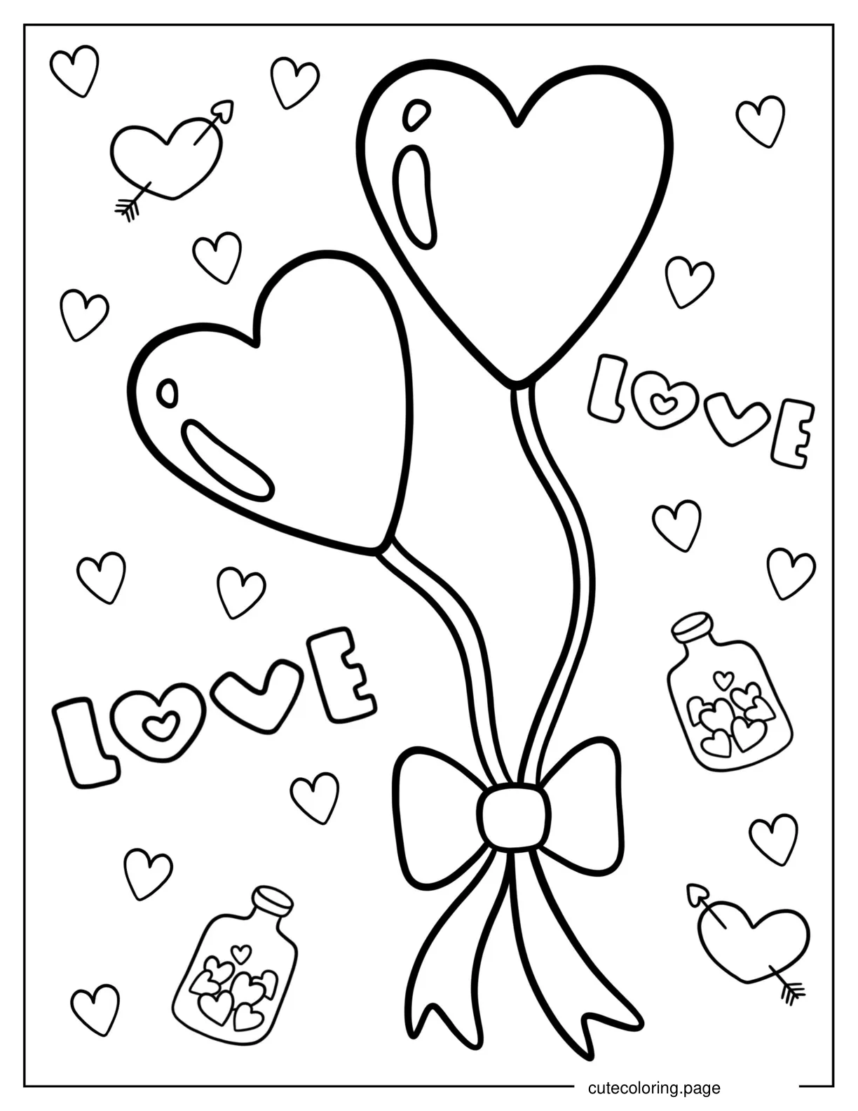 Love Heart Shaped Balloons To Color coloring page