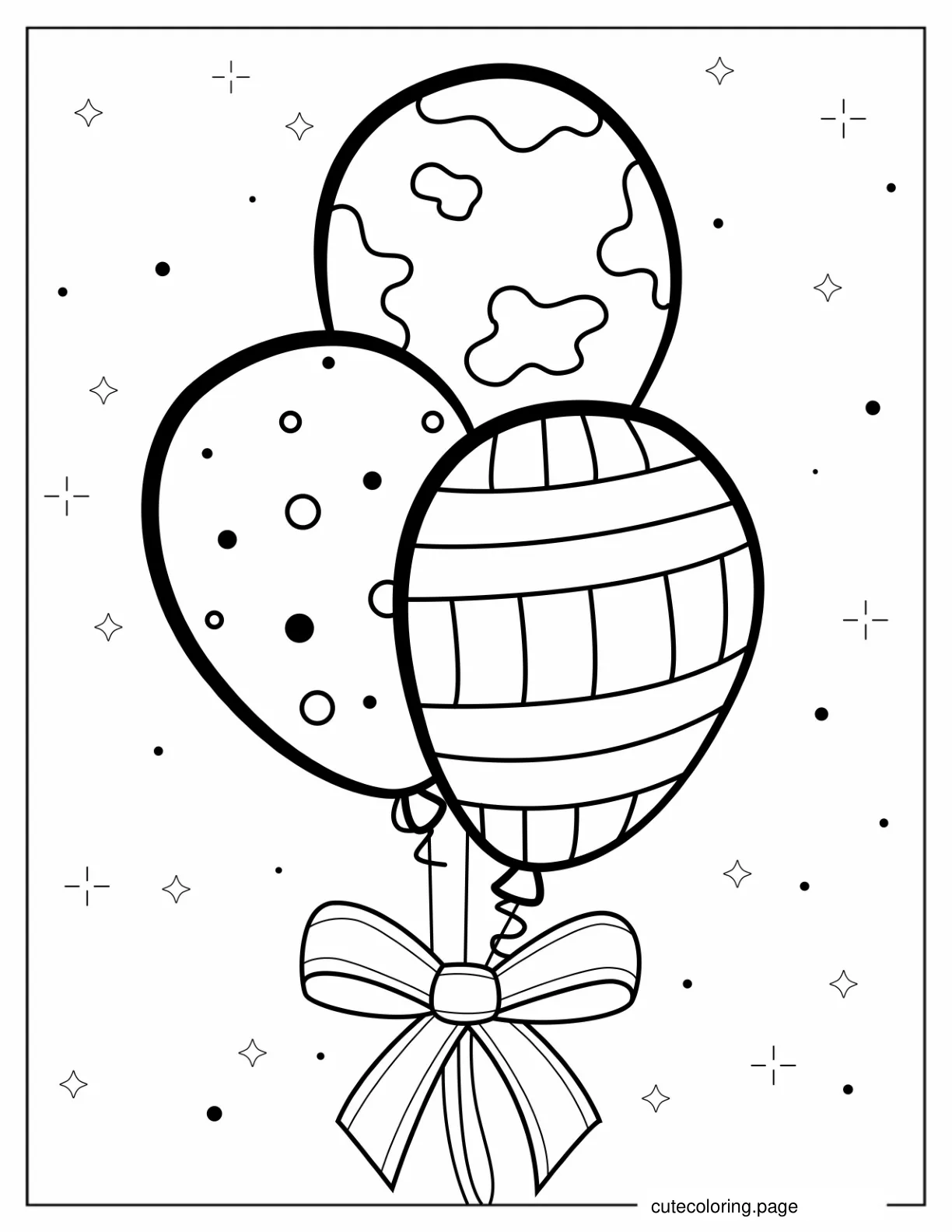 Three Balloons With a Ribbon To Color coloring page