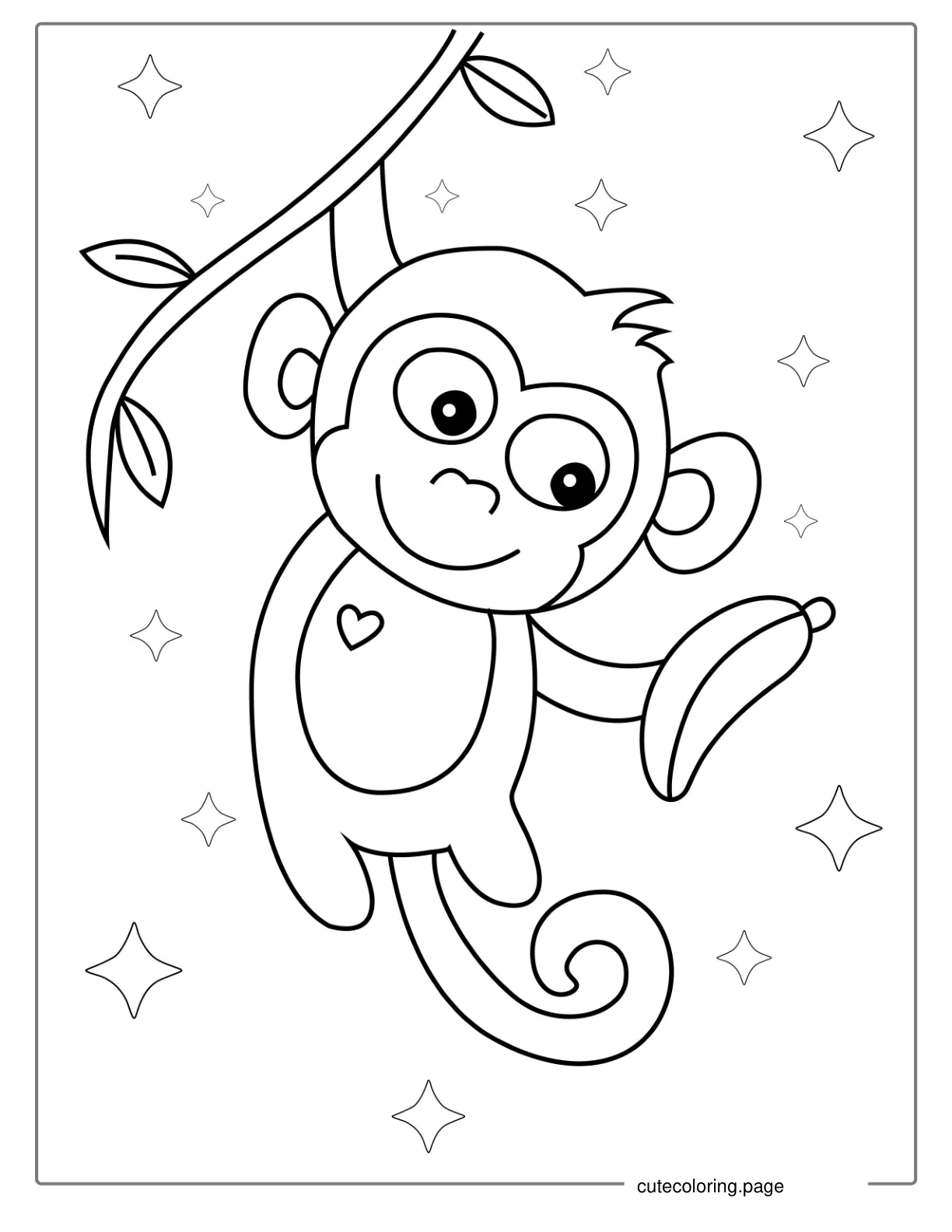 Monkey Hanging From Vine Holding Banana coloring page