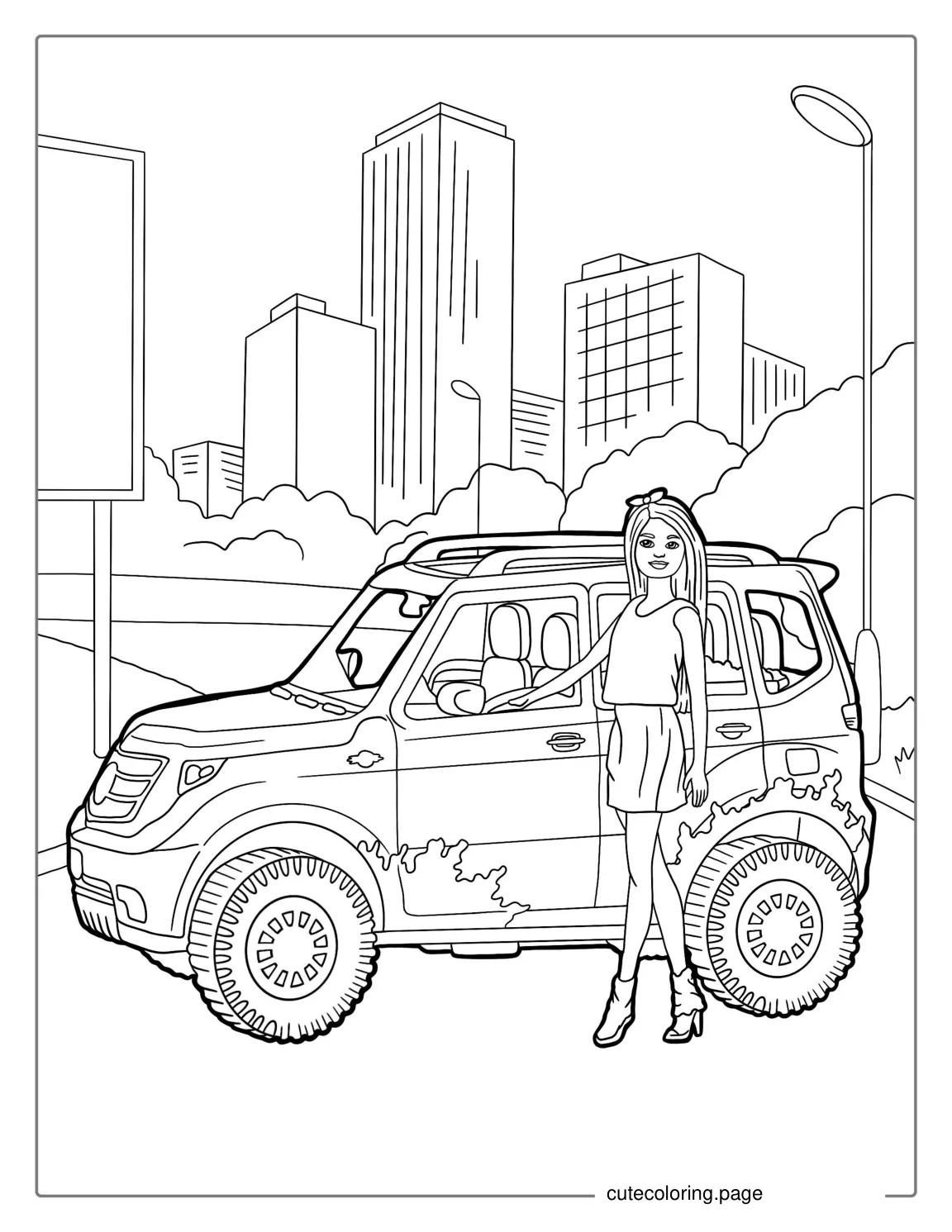 Barbie And Her Jeep Car To Color coloring page