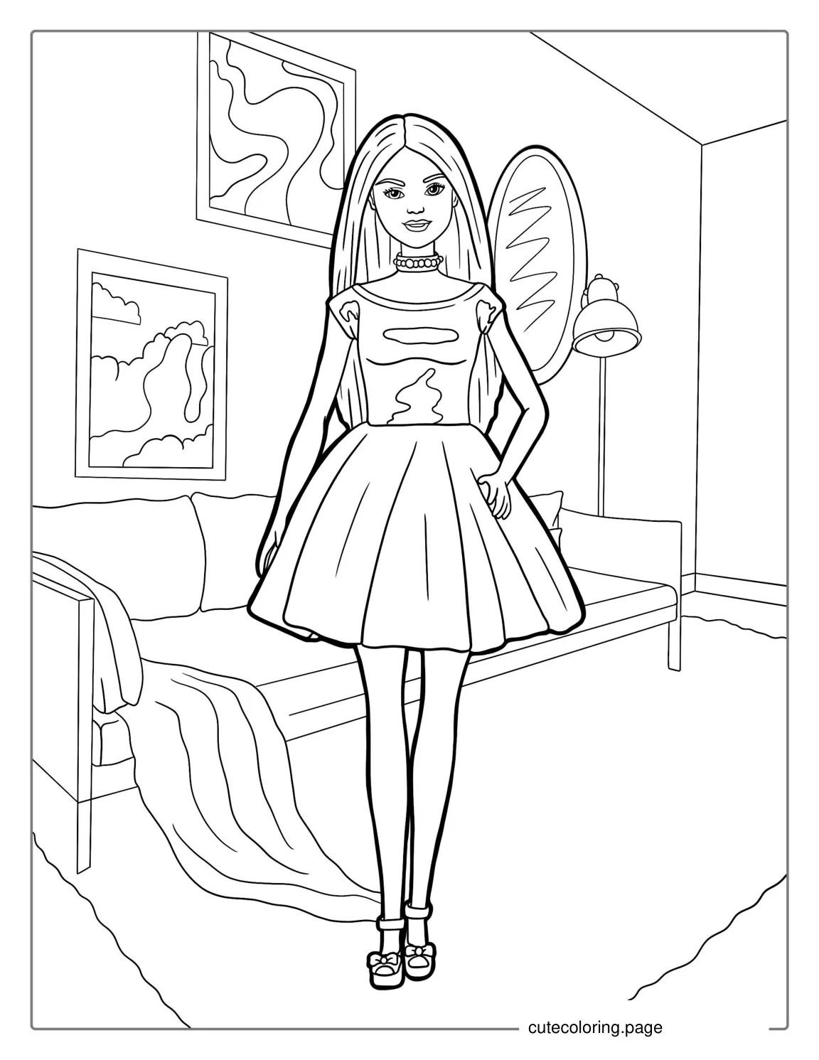 Barbie Doll In Living Room To Color coloring page