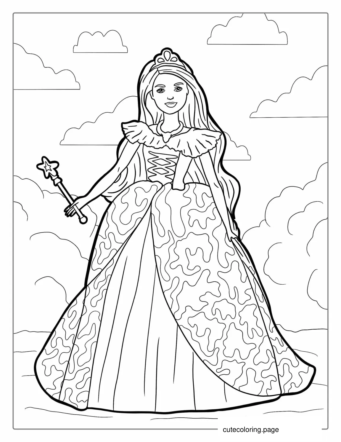 Barbie Princess Holding Wand To Color coloring page