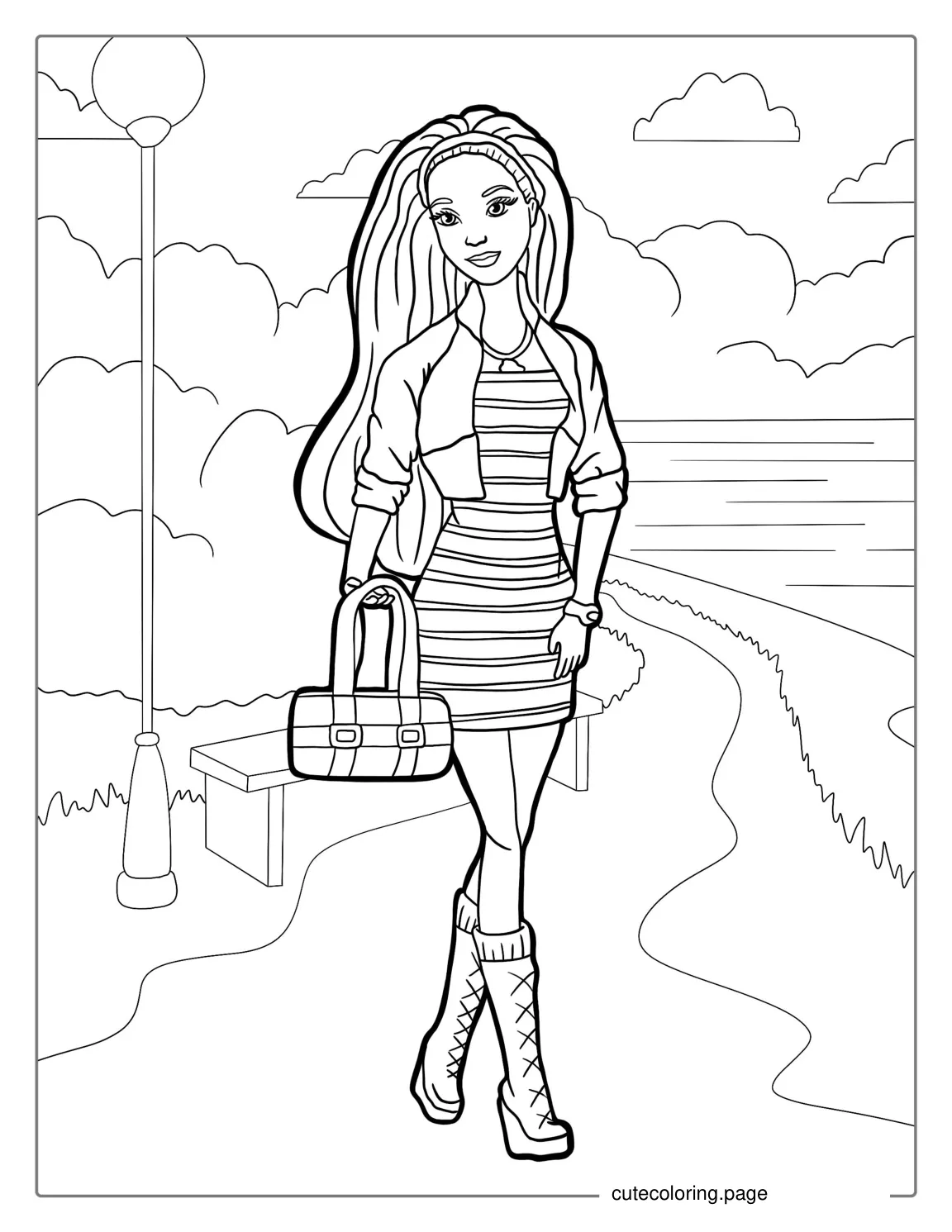 Barbie Walking At The Park coloring page