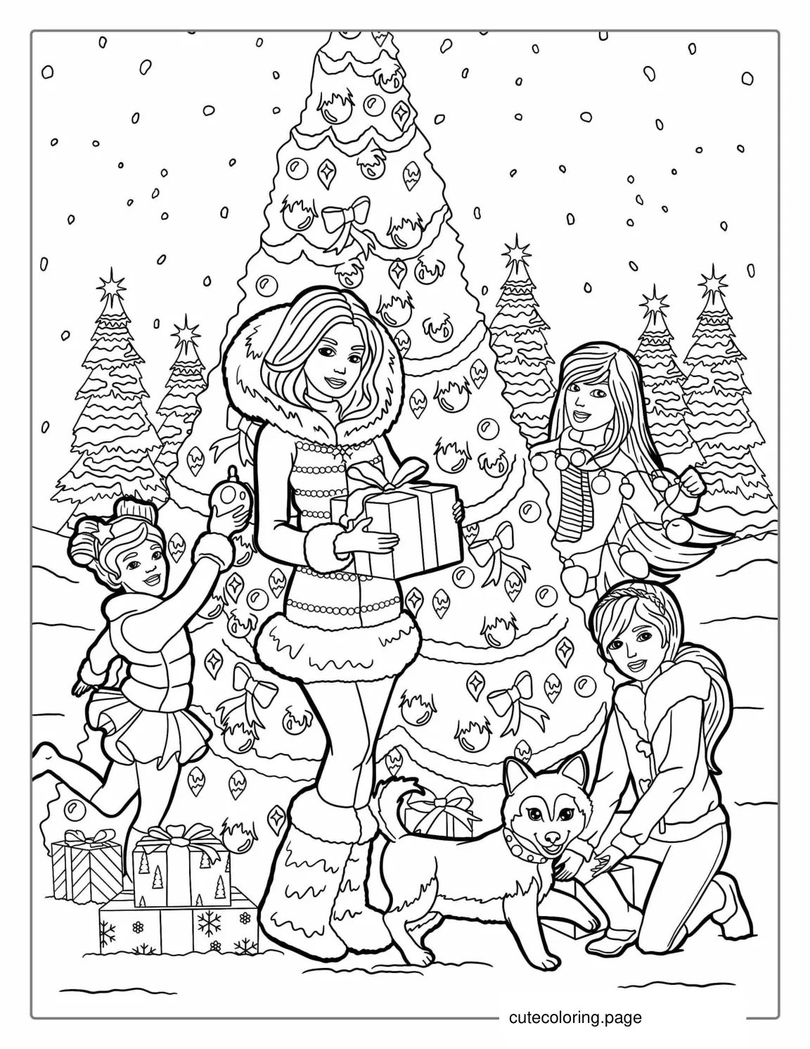 Christmas Themed Barbie Coloring Page coloring page