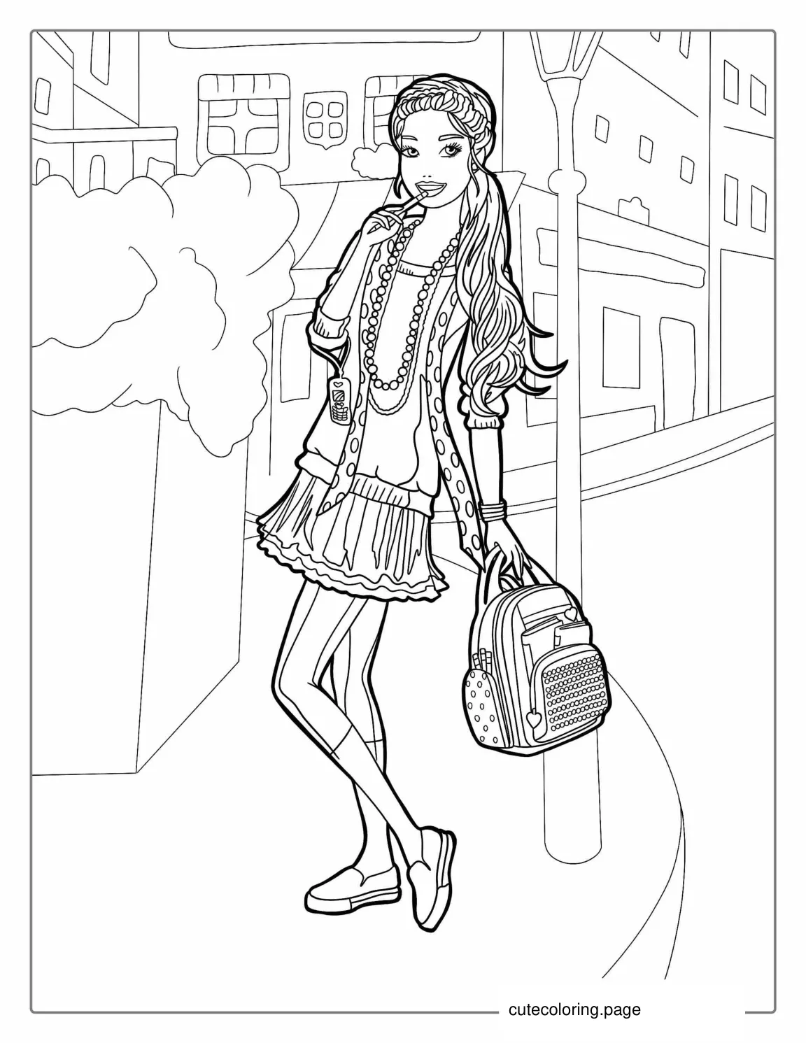 Fashionable Barbie Walkng In Paris Coloring Sheet coloring page