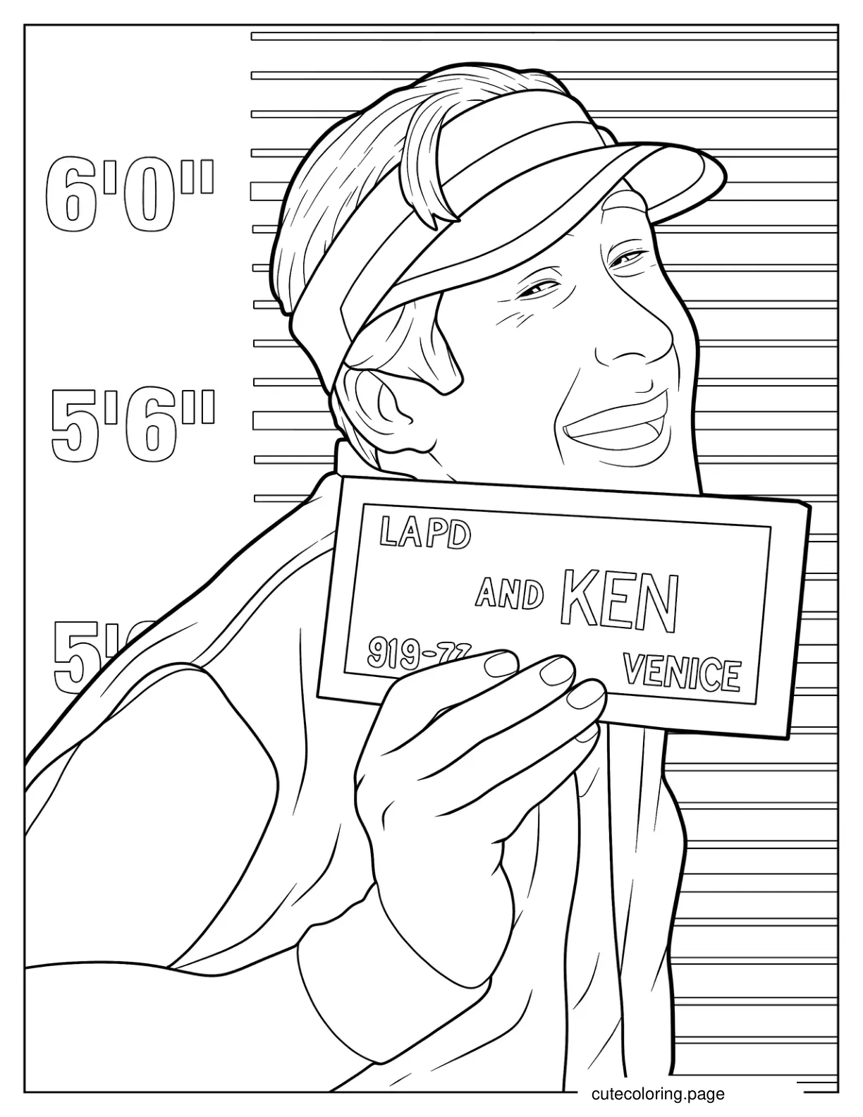 Ken Smiling During Mug Shot From Barbie Movie coloring page