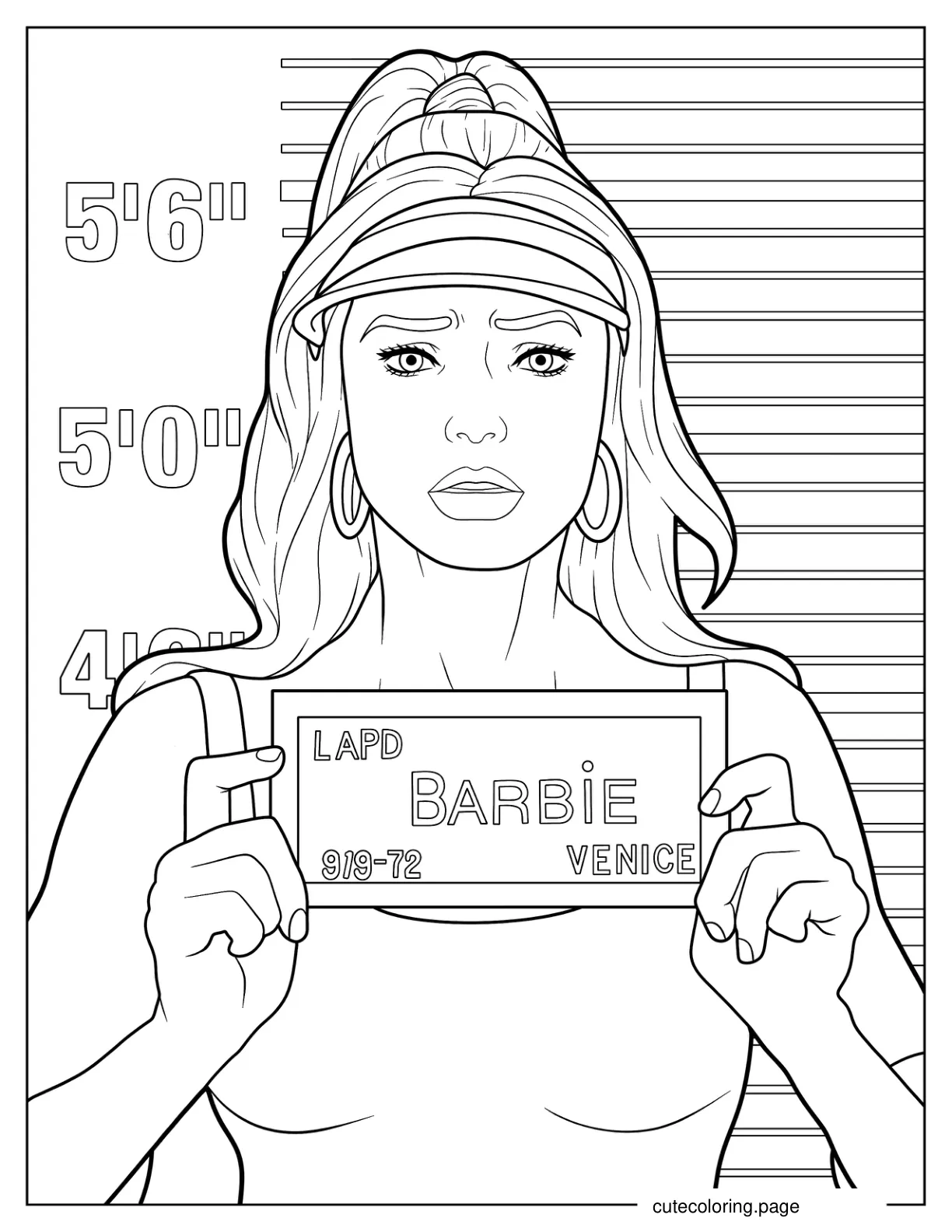 Margot Robbie During Mug Shot From Barbie Movie Coloring Page coloring page