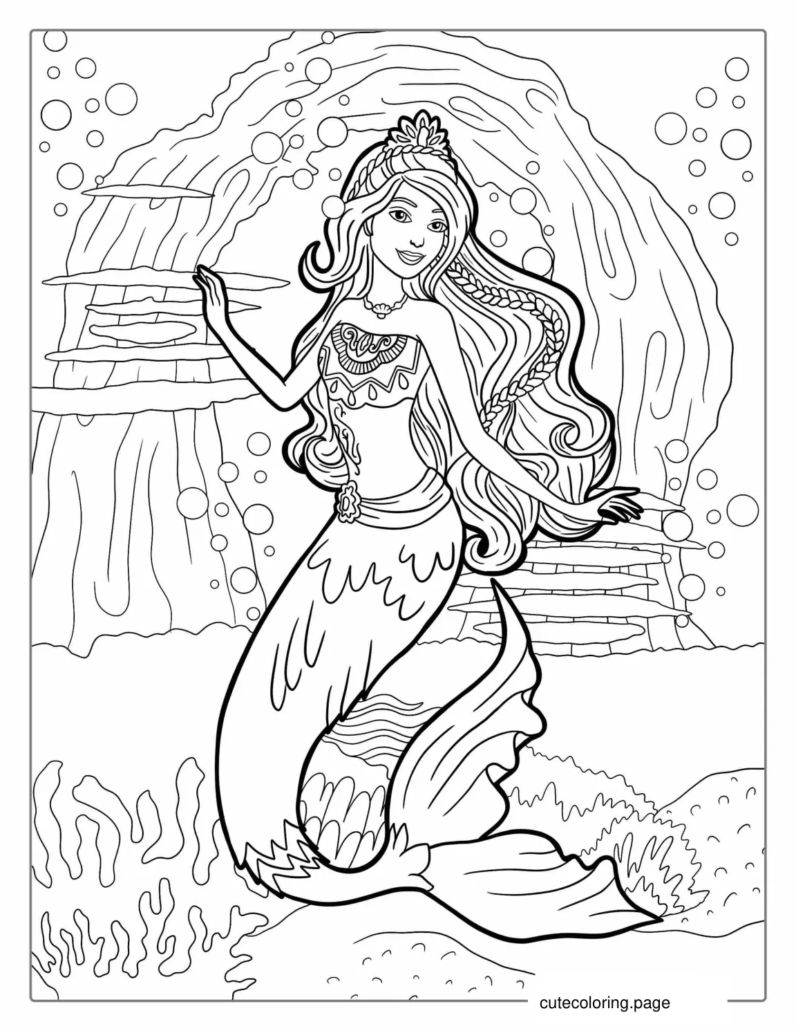 Mermaid Barbie In Ocean Coloring Sheet coloring page