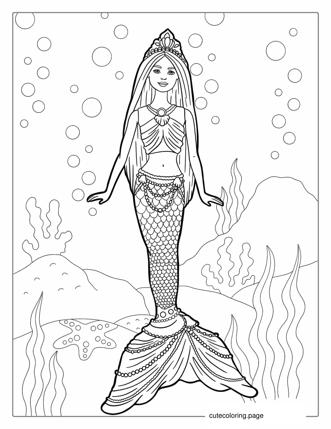 Mermaid Barbie Under Water To Color coloring page