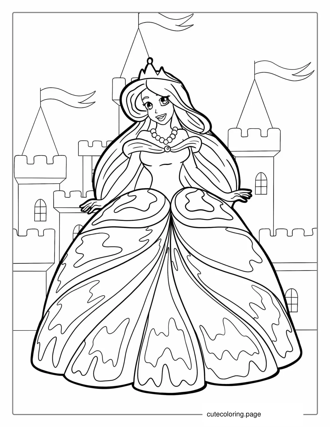 Princess Barbie In Front Of Castle To Color coloring page