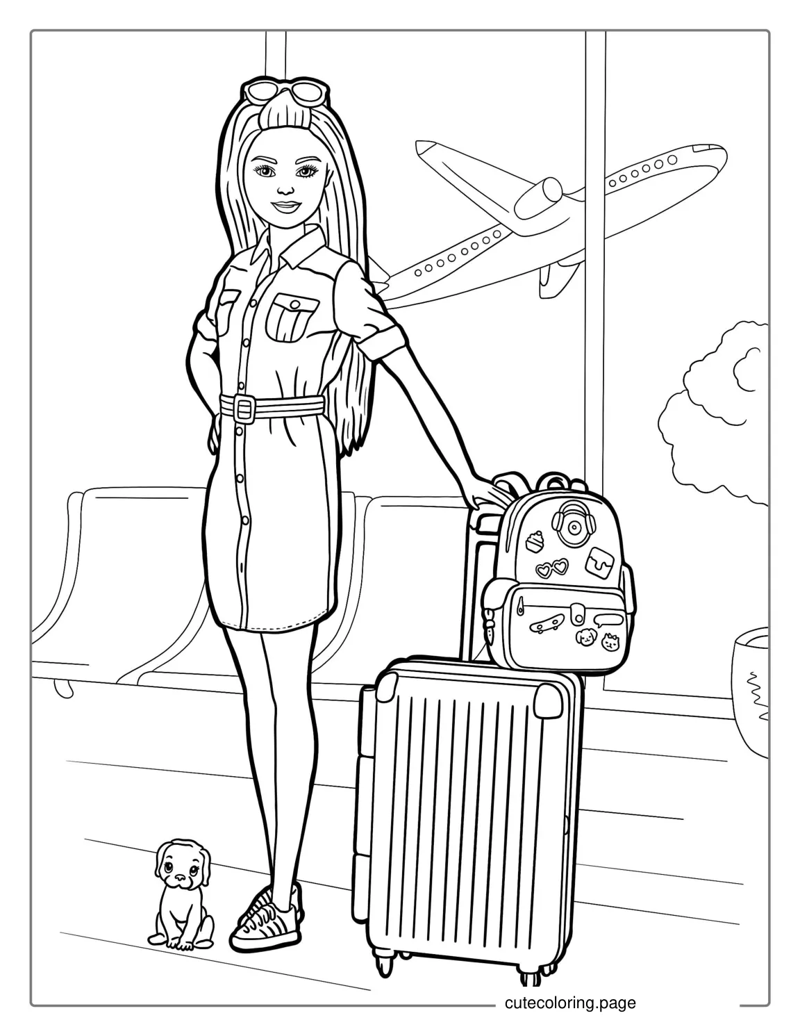 Travelling Barbie At Airport To Color coloring page