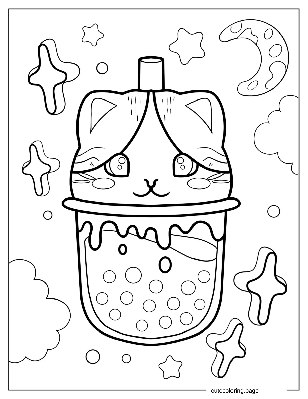 Boba Tea In Cat Cup With Straw Coloring Sheet coloring page