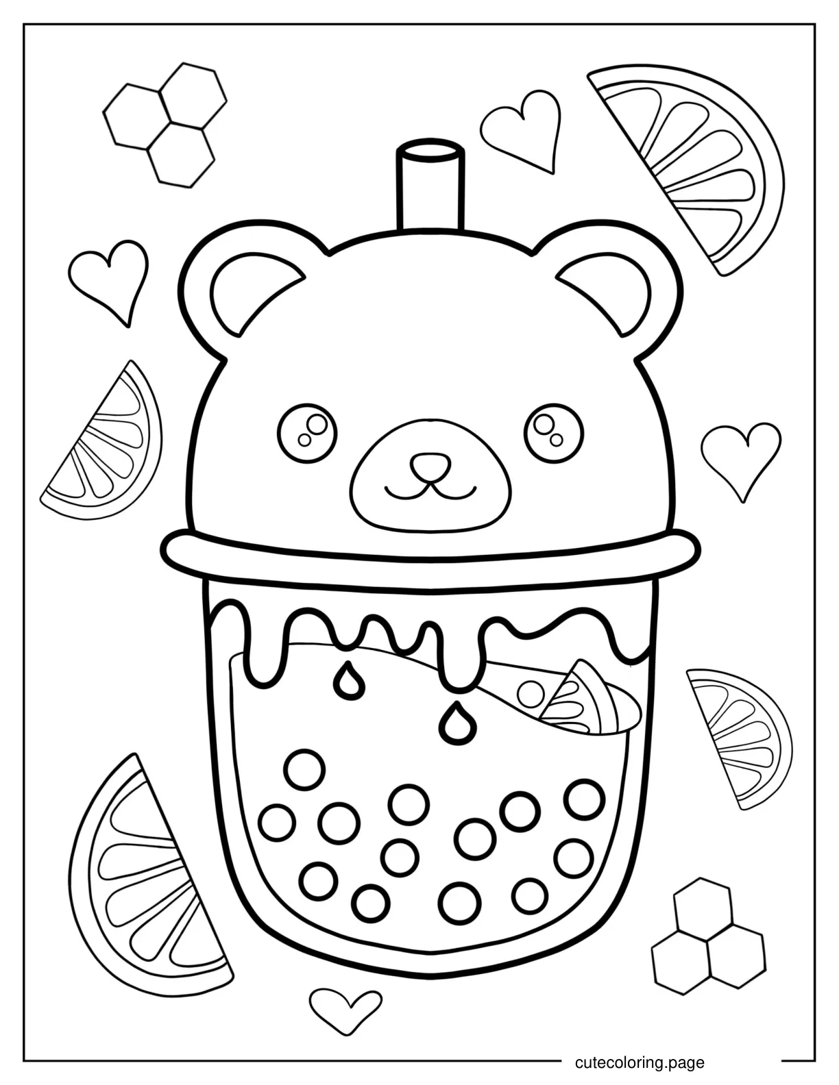 Boba Tea In Cute Bear Cup With Straw Coloring Page coloring page