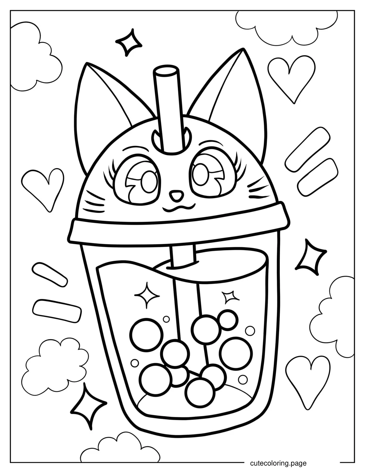 Boba Tea In Kawaii Cup With Straw Coloring Sheet For Kids coloring page