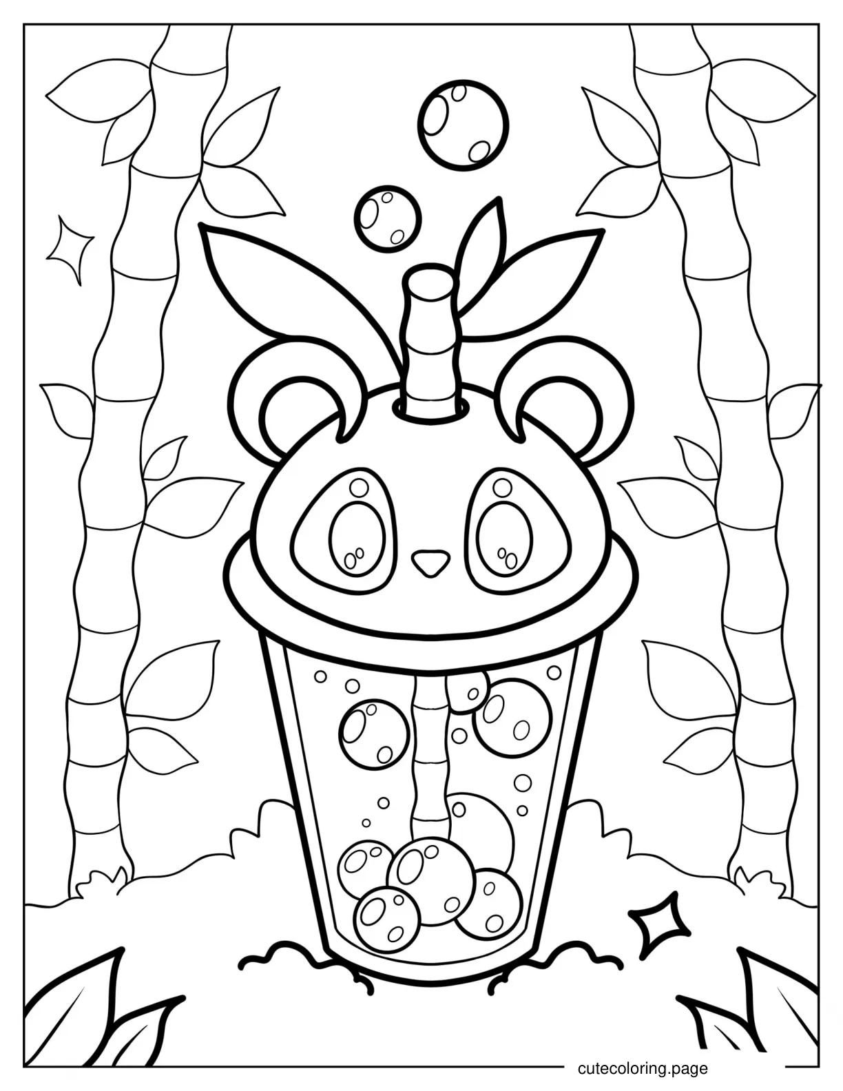 Boba Tea In Panda Cup With Bamboo Straw Coloring Page coloring page