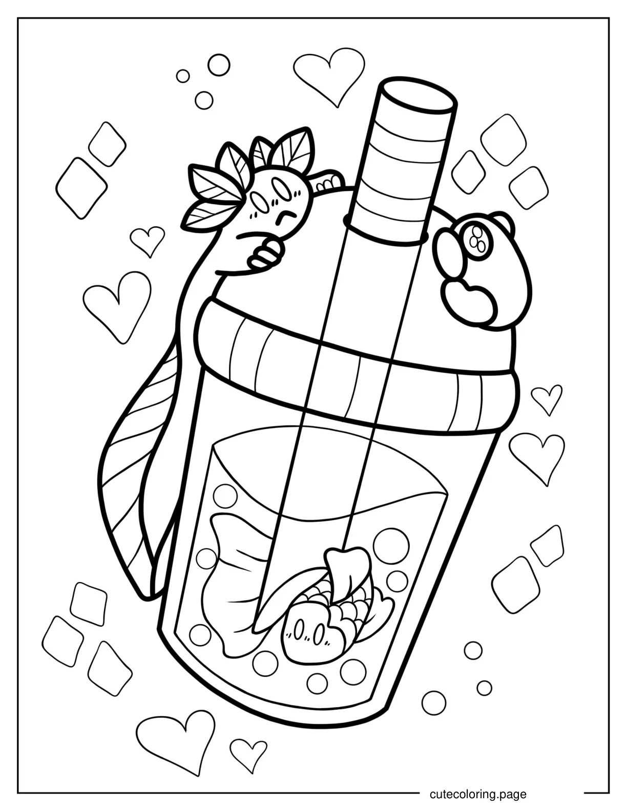 Boba Tea With Cute Axolotl On Top Coloring Sheet coloring page