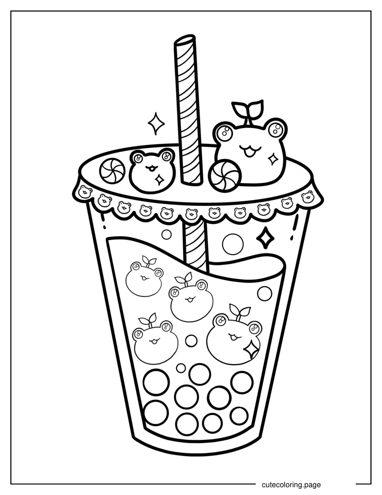 Boba Tea With Cute Frogs Coloring Sheet coloring page