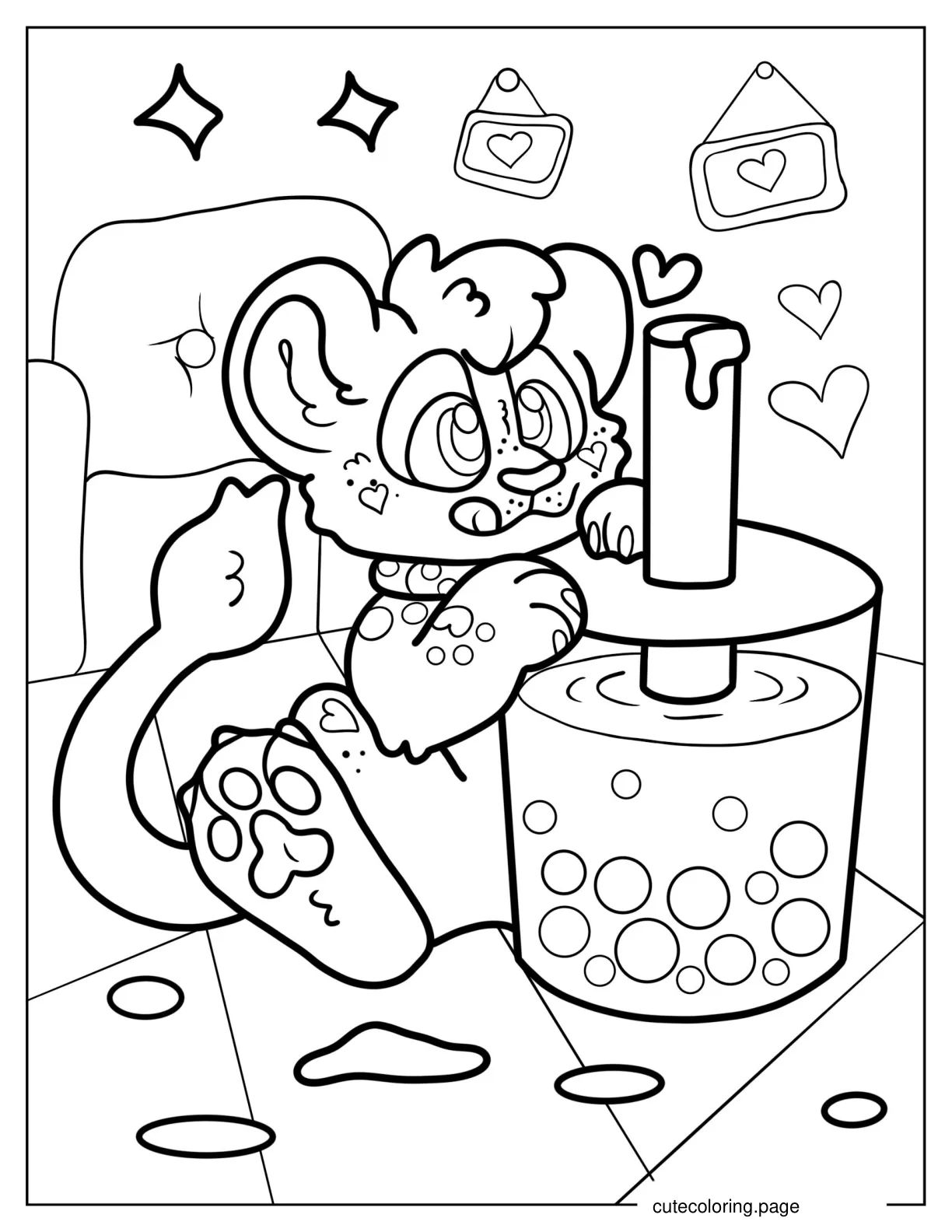 Cute Tiger Holding Boba Tea Coloring Page coloring page