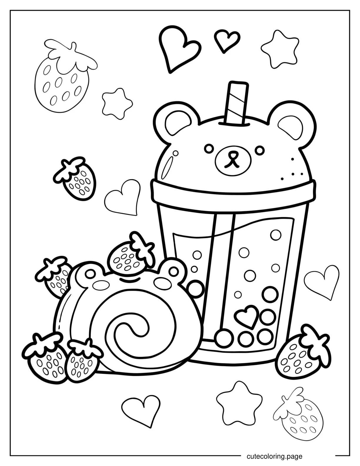 Kawaii Boba Tea With Cake Roll Coloring Page coloring page