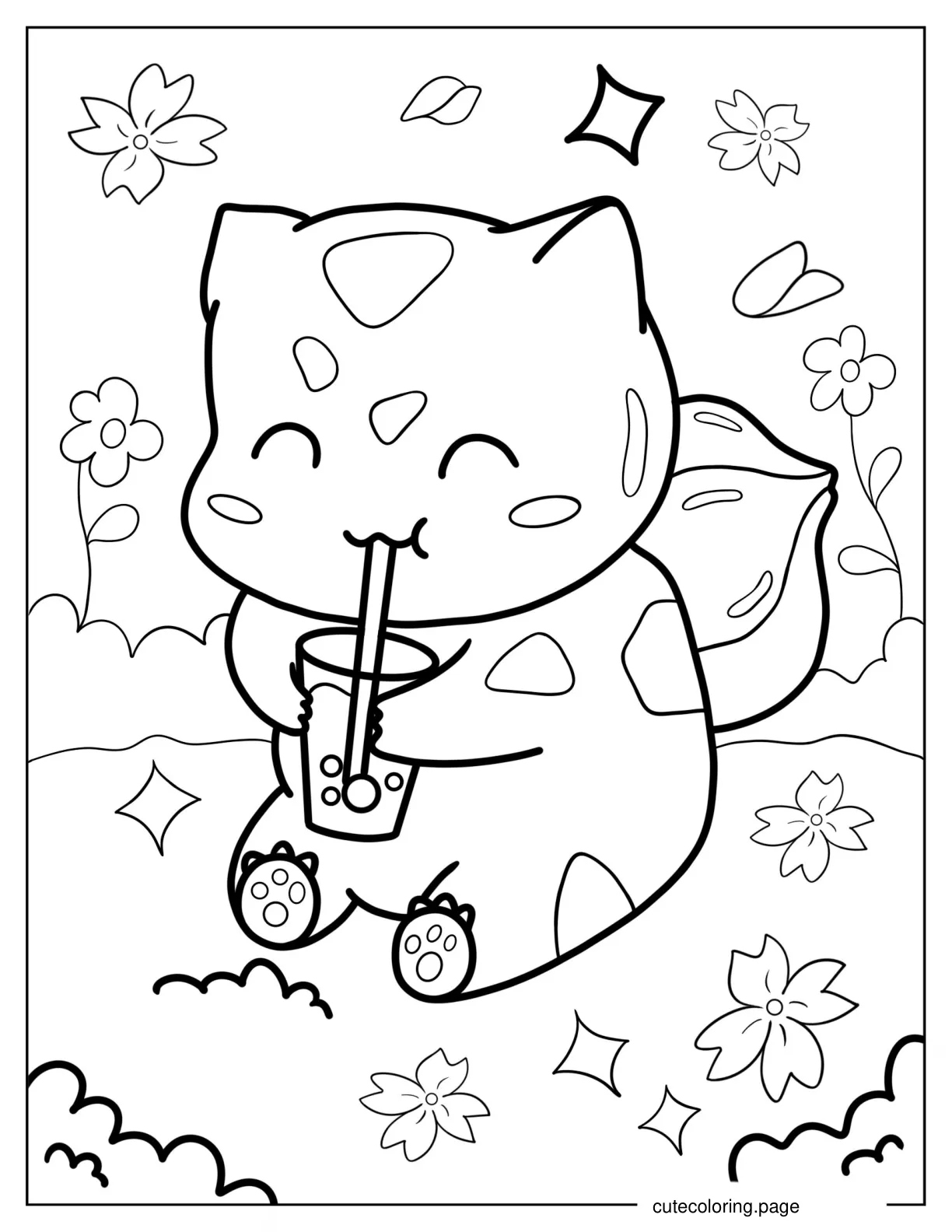 Squirtle Drinking Boba Tea coloring page