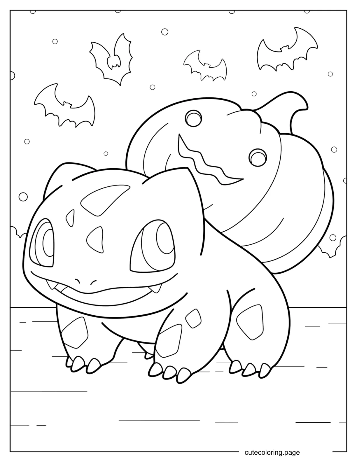 Bulbasaur Carrying Jack O Lantern On Halloween Coloring Sheet coloring page