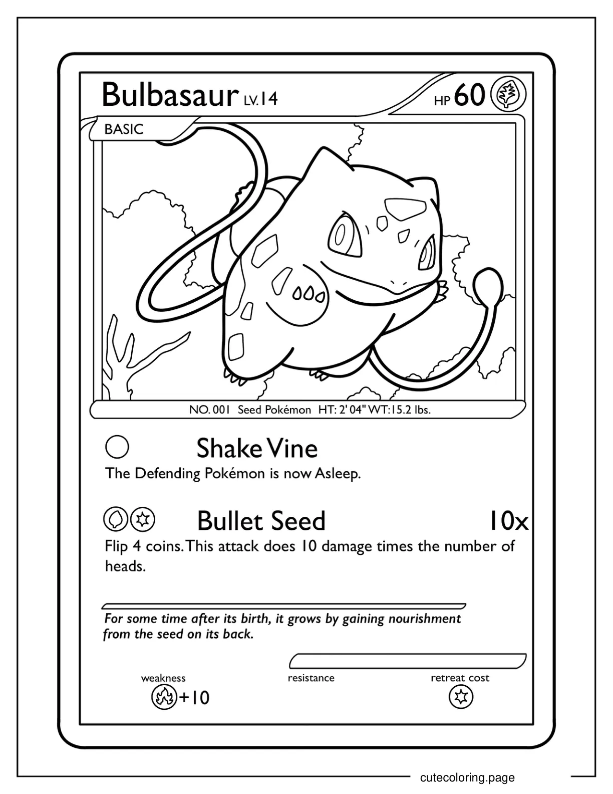 Bulbasaur Pokemon Card Coloring Sheet coloring page