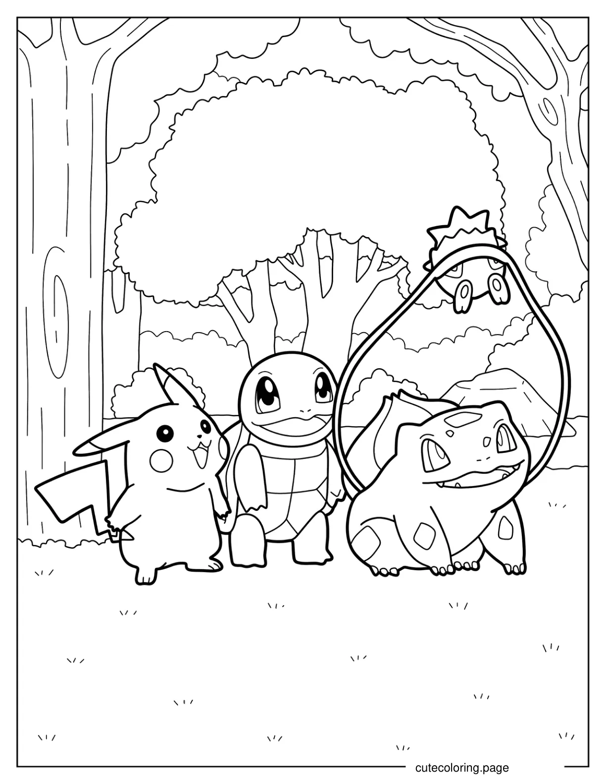 Bulbasaur Showing Togepi To Pikachu And Squirtle Coloring Sheet coloring page