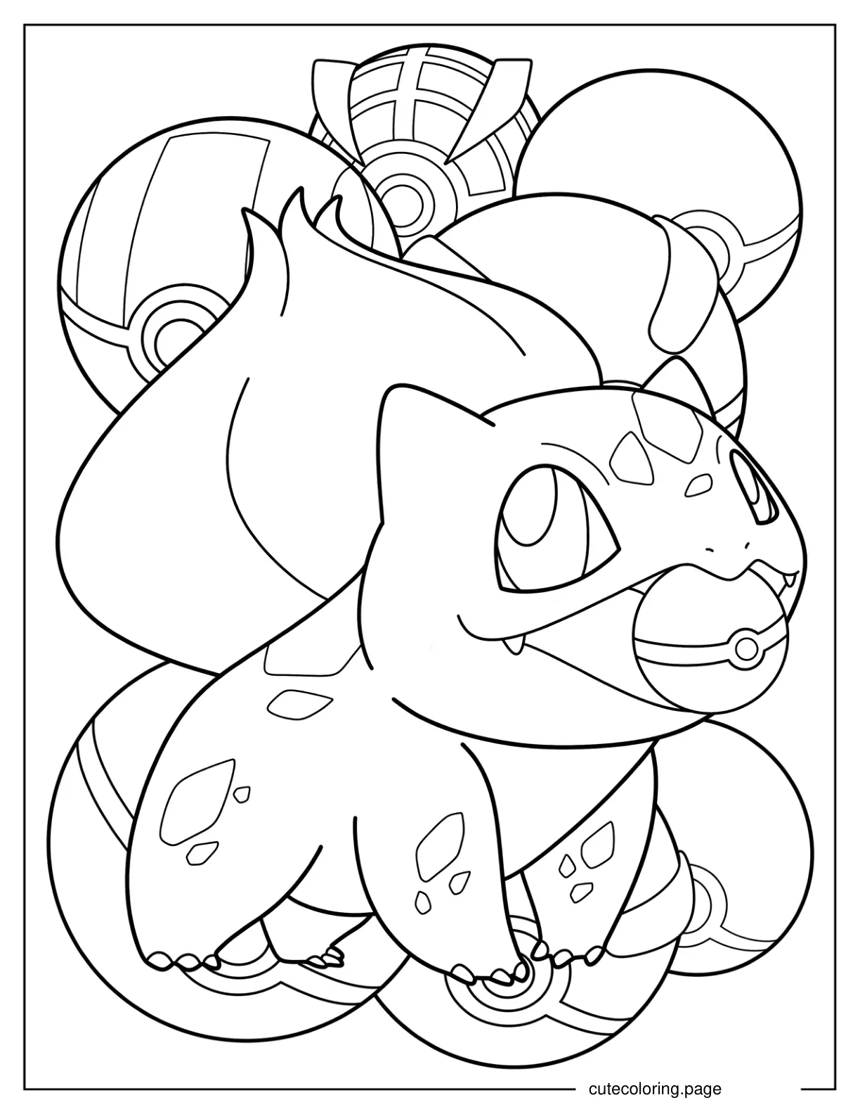 Bulbasaur With Pokeballs Coloring Sheet coloring page