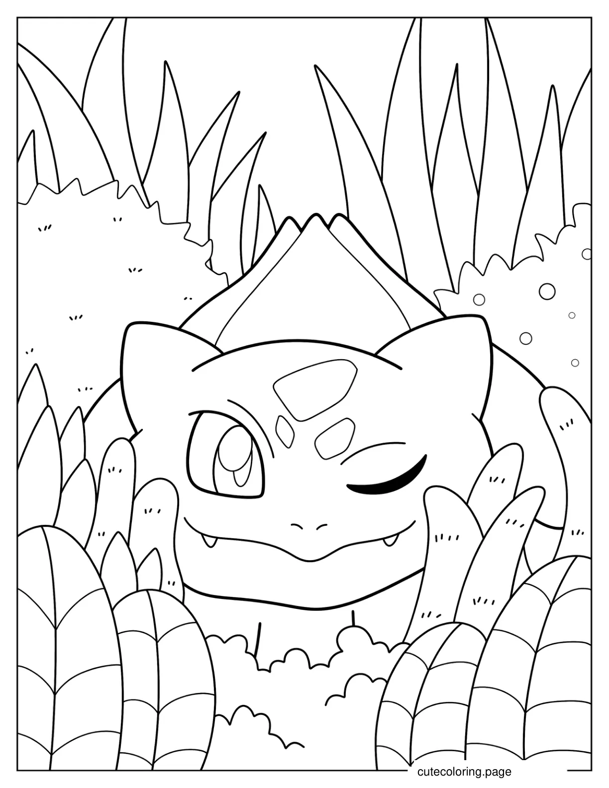 Easy Bulbasaur Winking Coloring Page For Kids coloring page