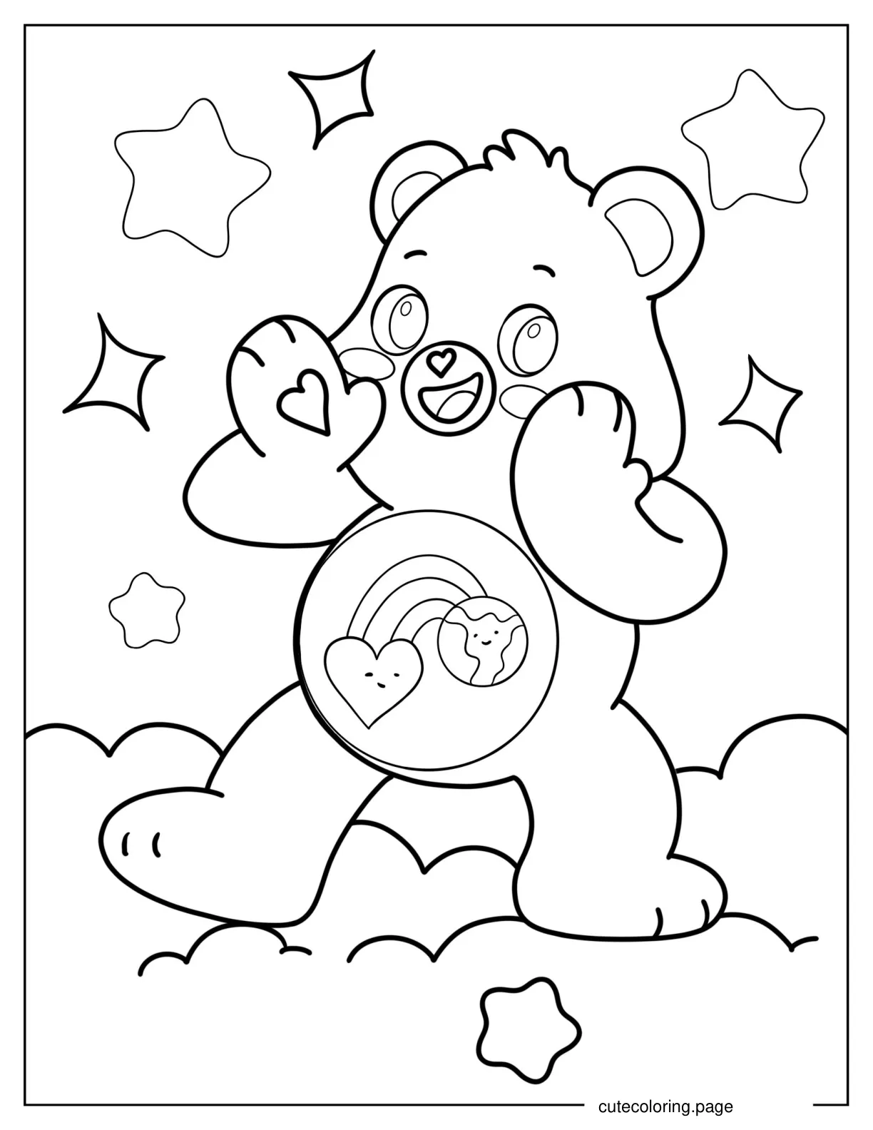 Bashful Heart Bear Calling Out coloring page