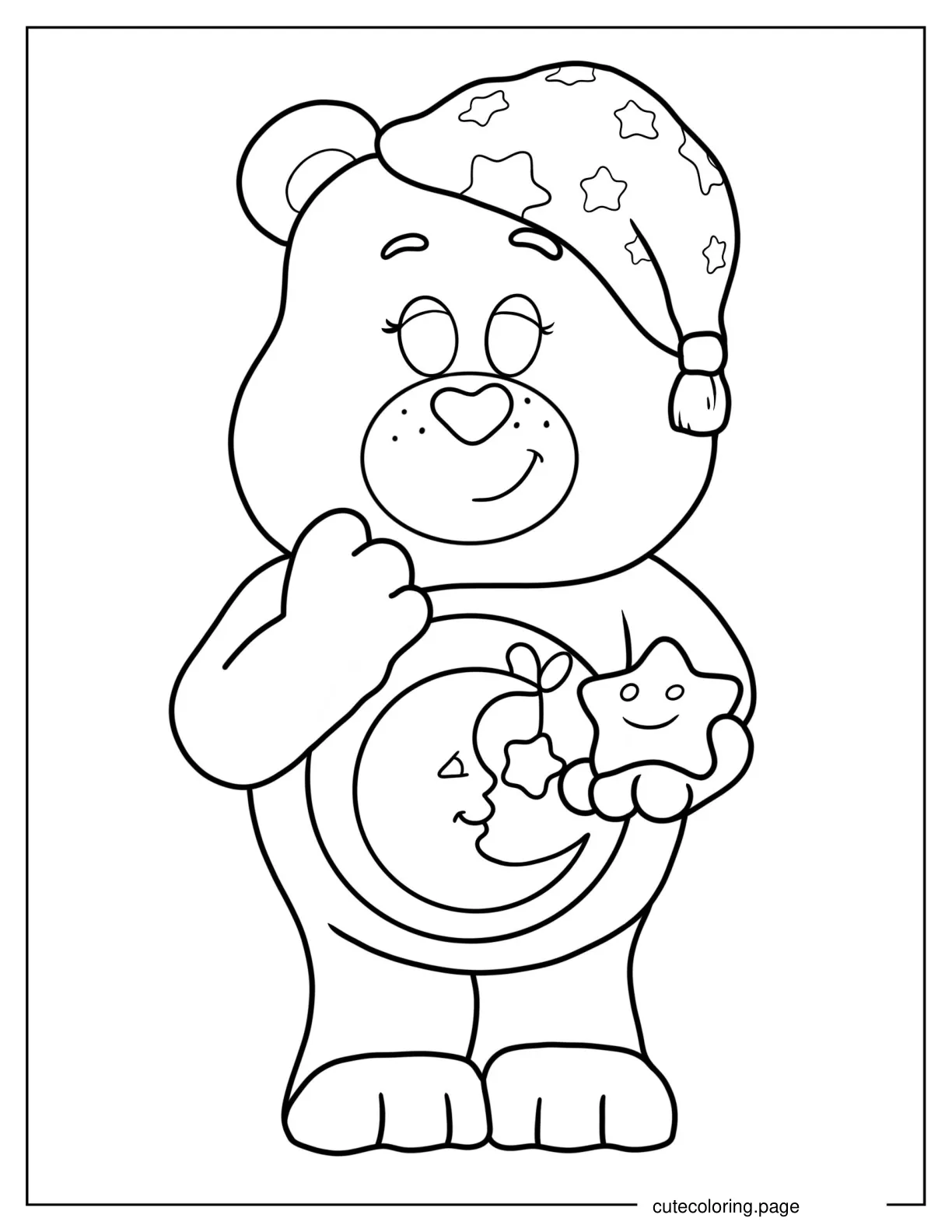 Bedtime Bear Wearing Starry Nightcap coloring page