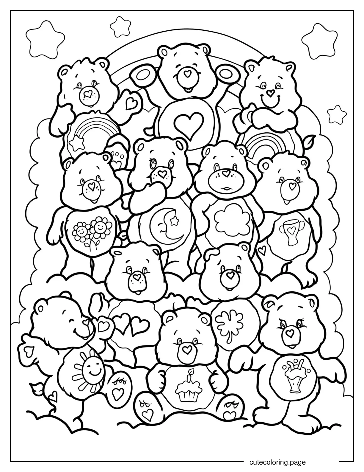 Coloring Page Of All Care Bears On Cloud coloring page